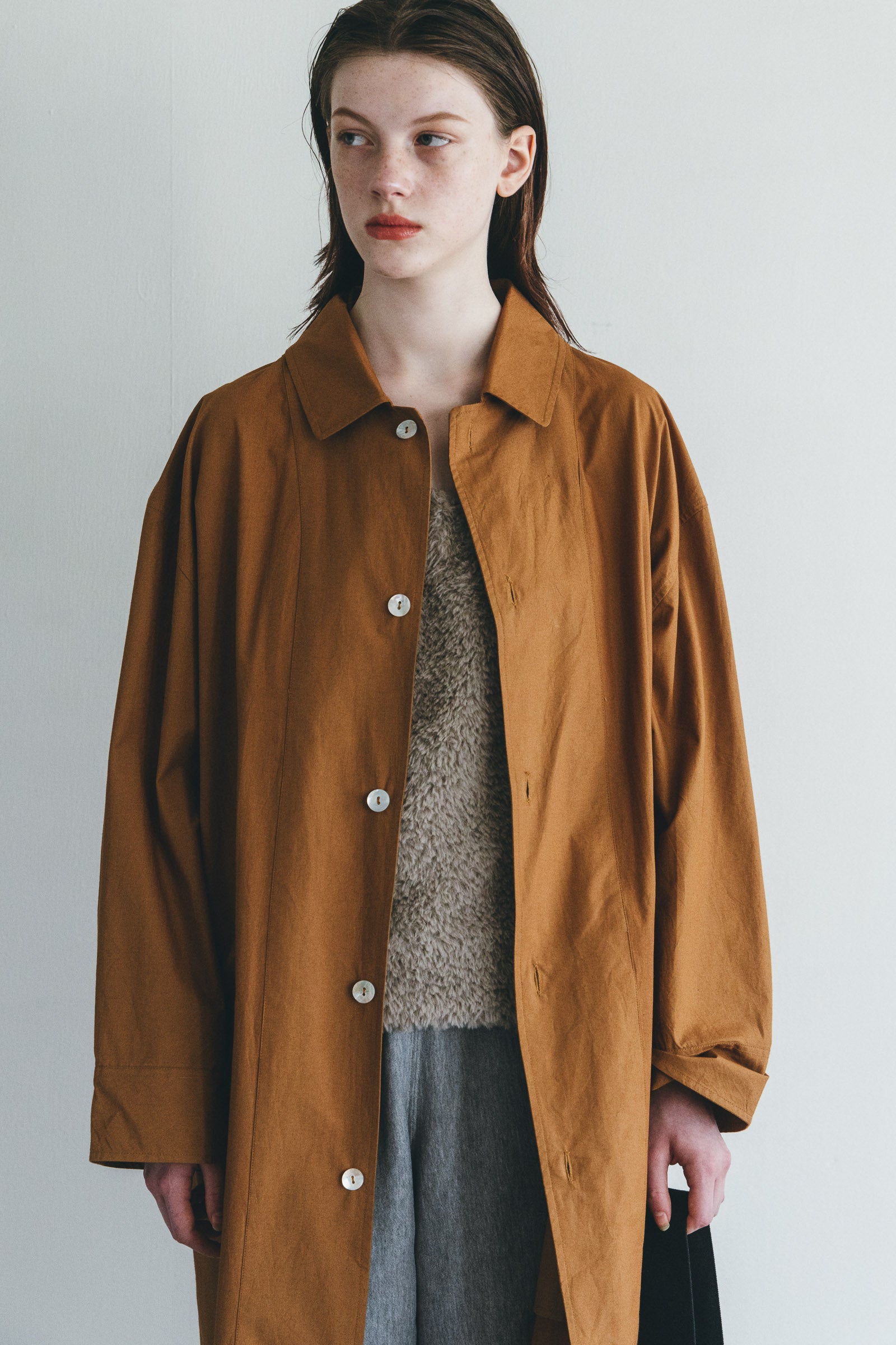 Women Pointed Collar Buttoned Long Coat - Amber