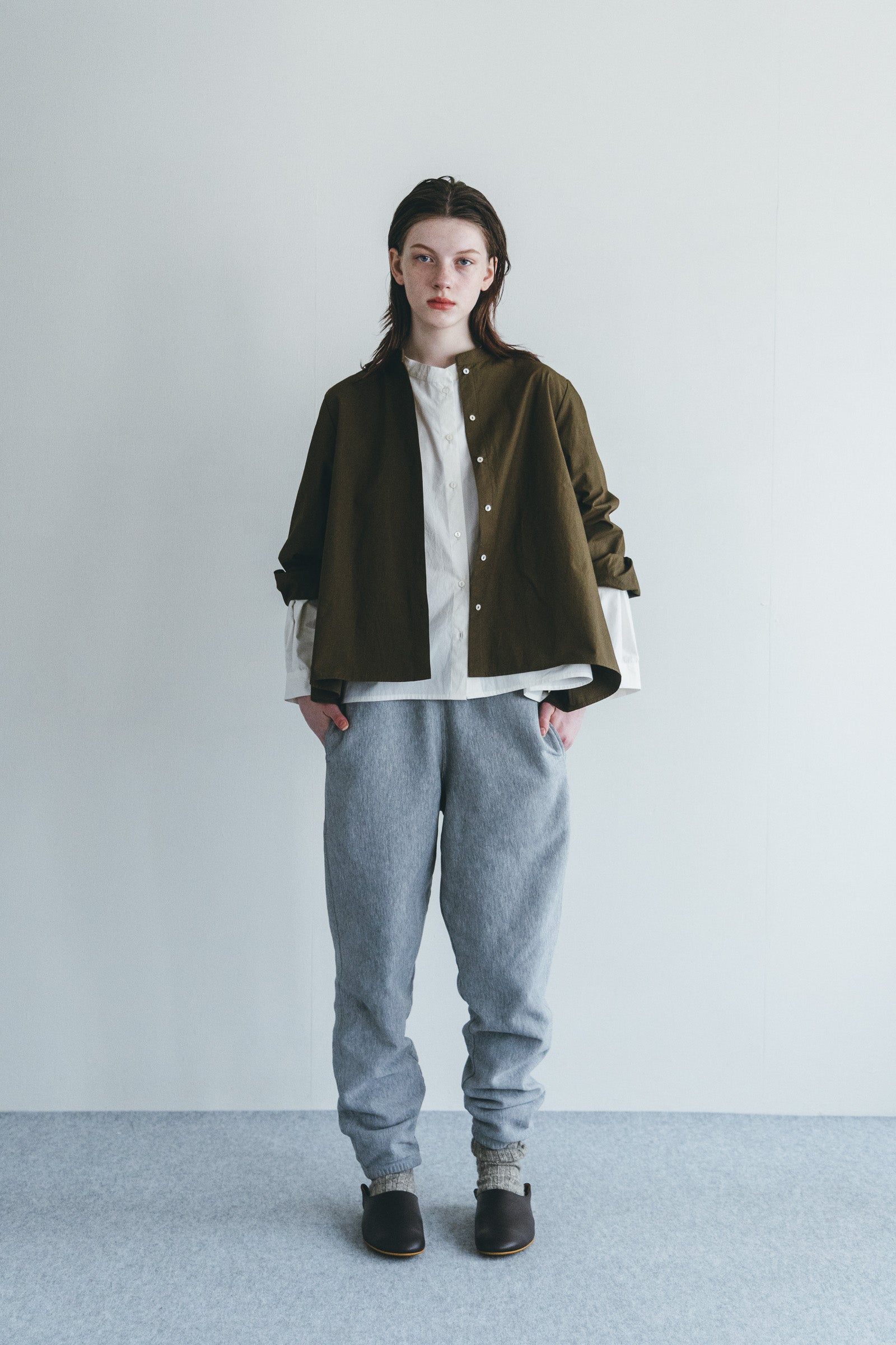 Women Round Collar Buttoned Long Sleeve Shirt - Khaki