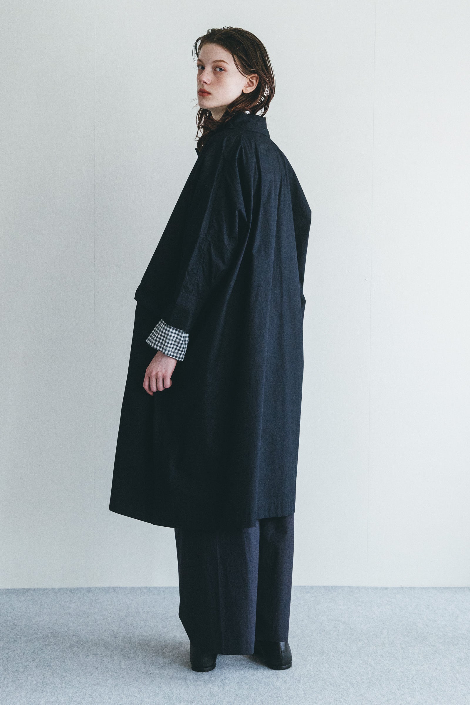 Women Lightweight Cotton Buttoned Long Coat - Navy