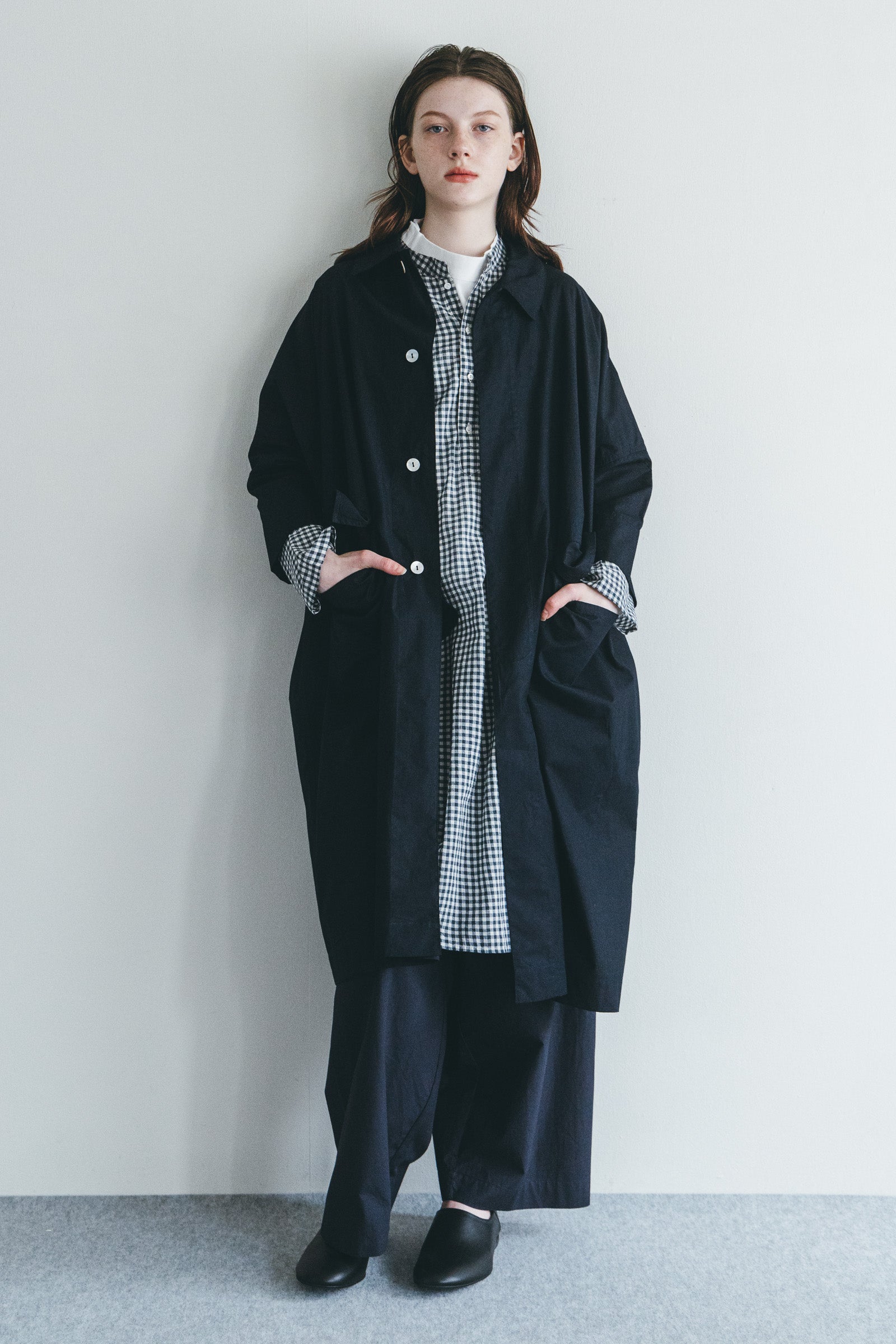Women Lightweight Cotton Buttoned Long Coat - Navy