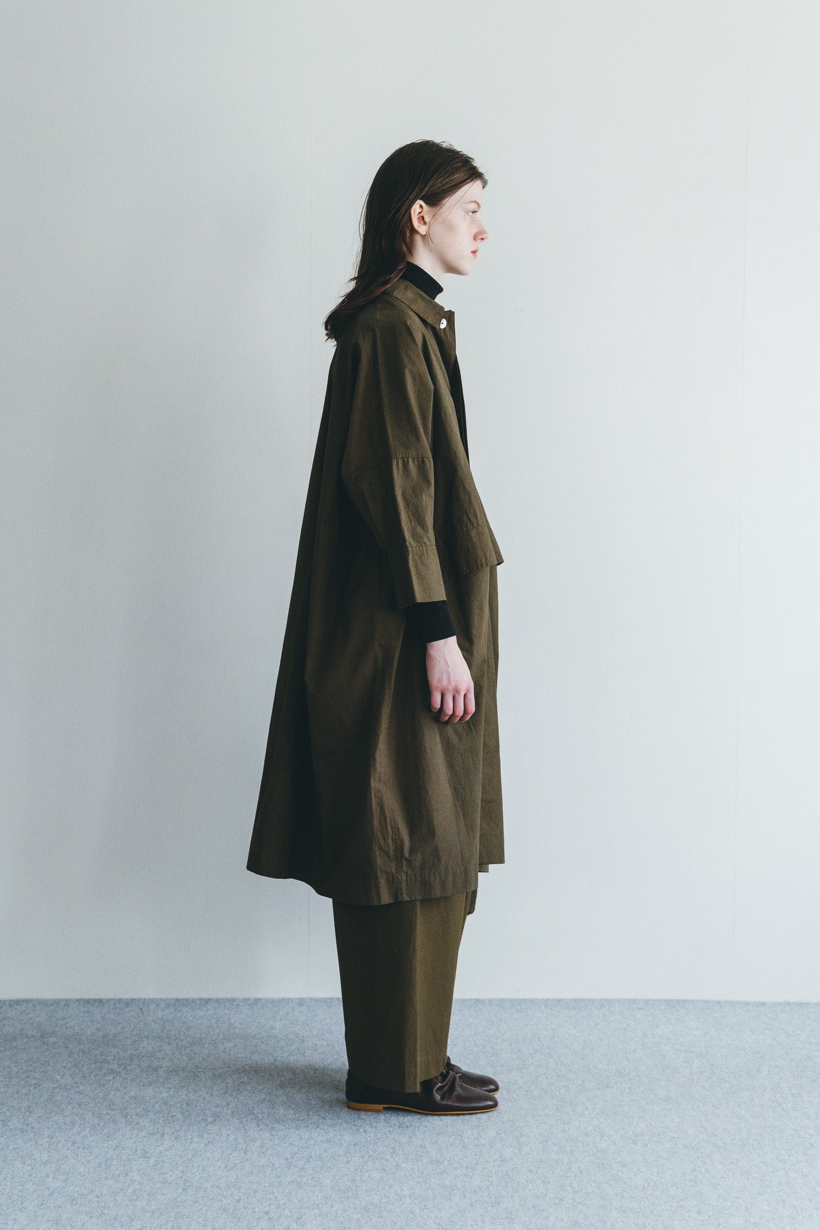 Women Lightweight Cotton Buttoned Long Coat - Khaki