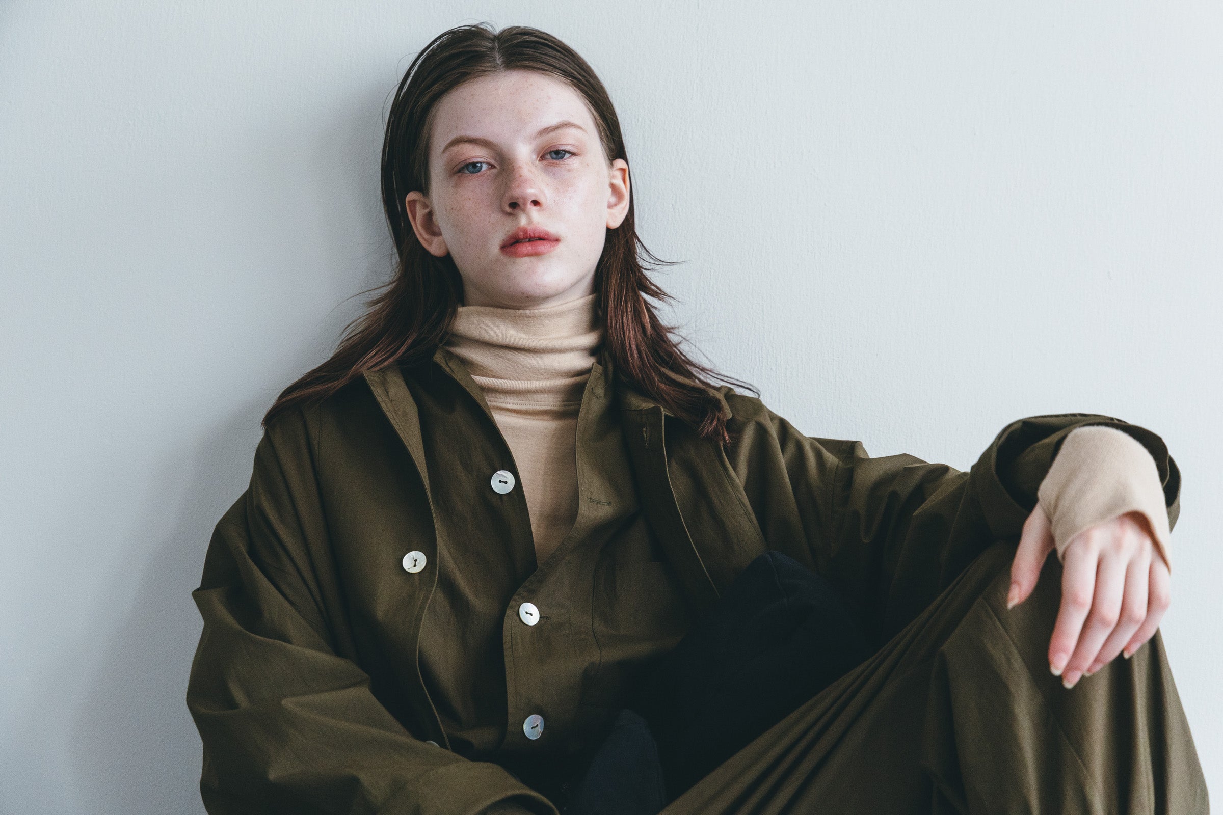 Women Pointed Collar Buttoned Long Coat - Khaki