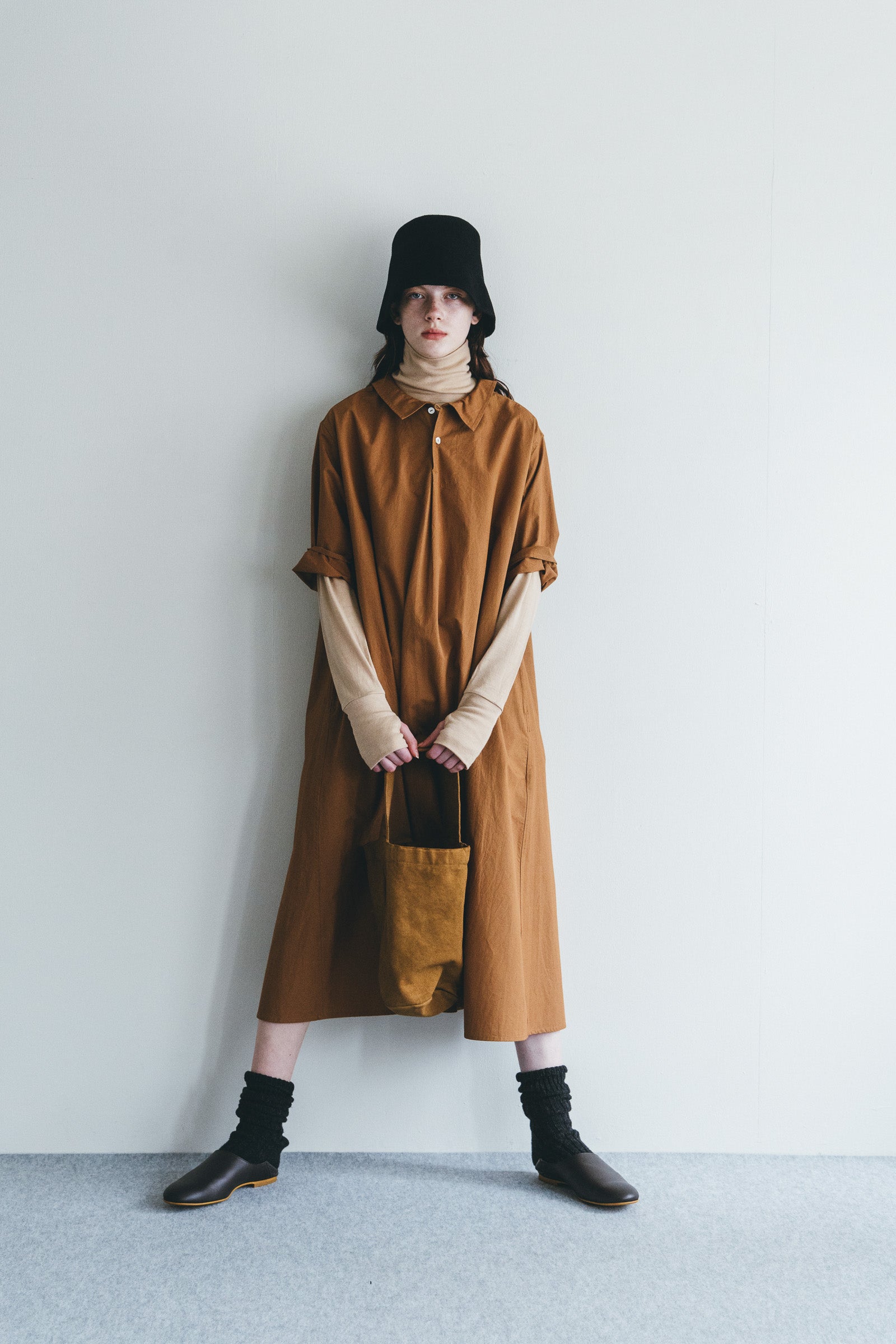 Women Pointed Collar Cotton Long Dress - Amber