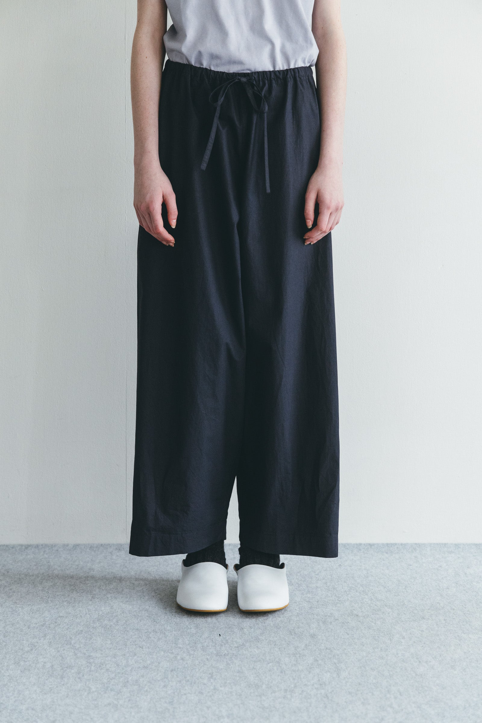 Women Wide Loose Drawstring Pants - Navy