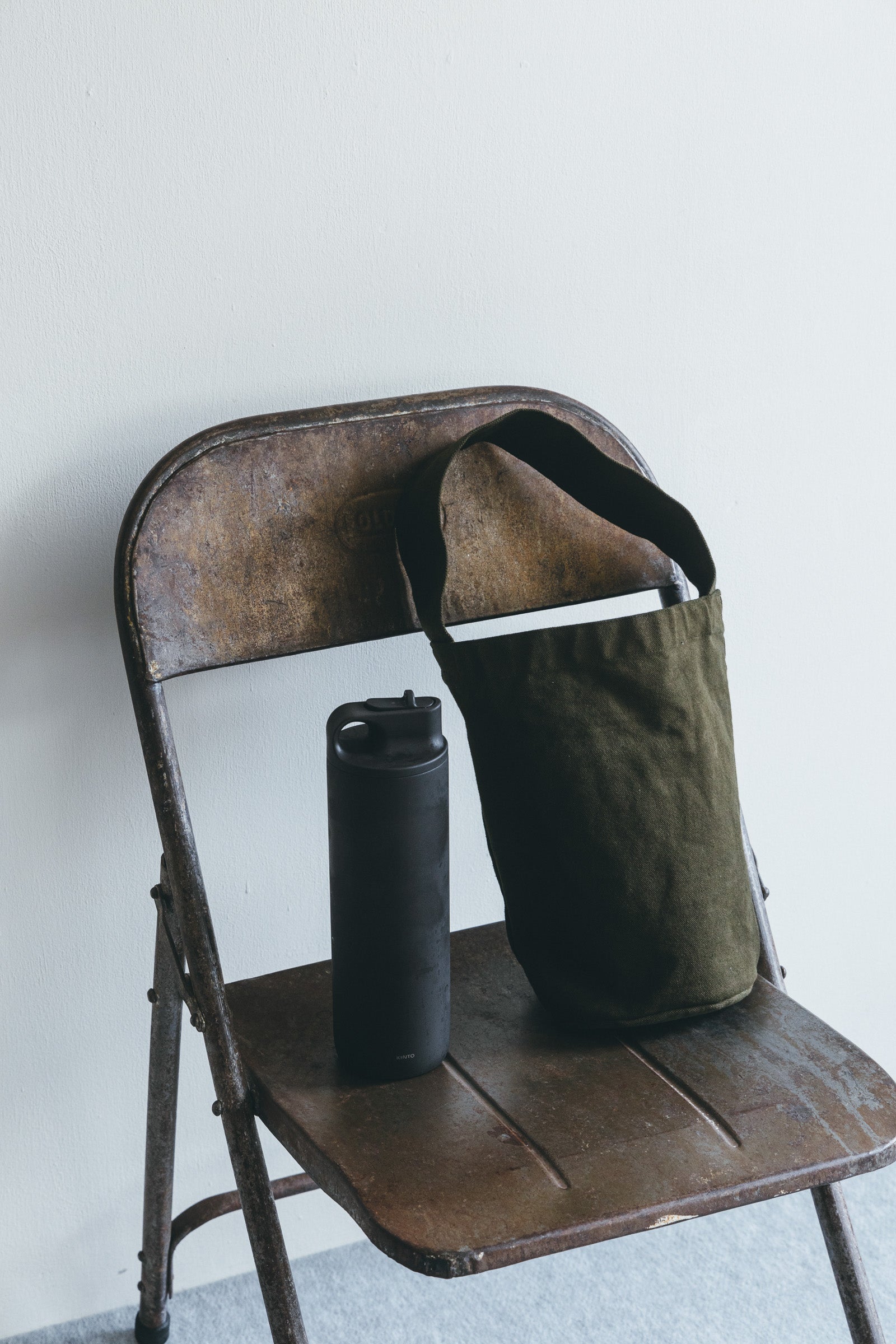 Cotton Canvas Small Bucket Tote Bag - Khaki