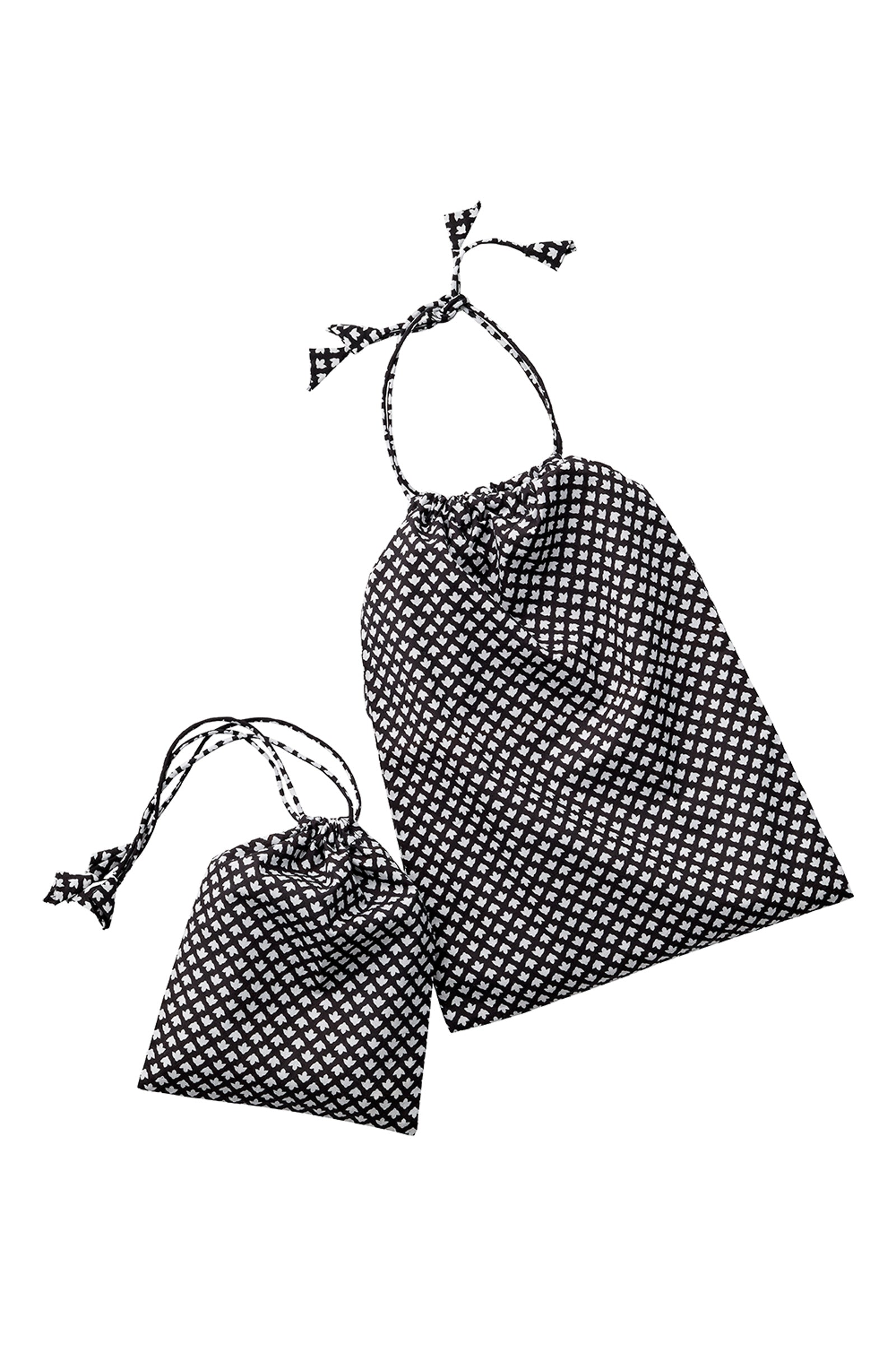 Lightweight Cotton Printed Drawstring Bag Set - Print Black Bird