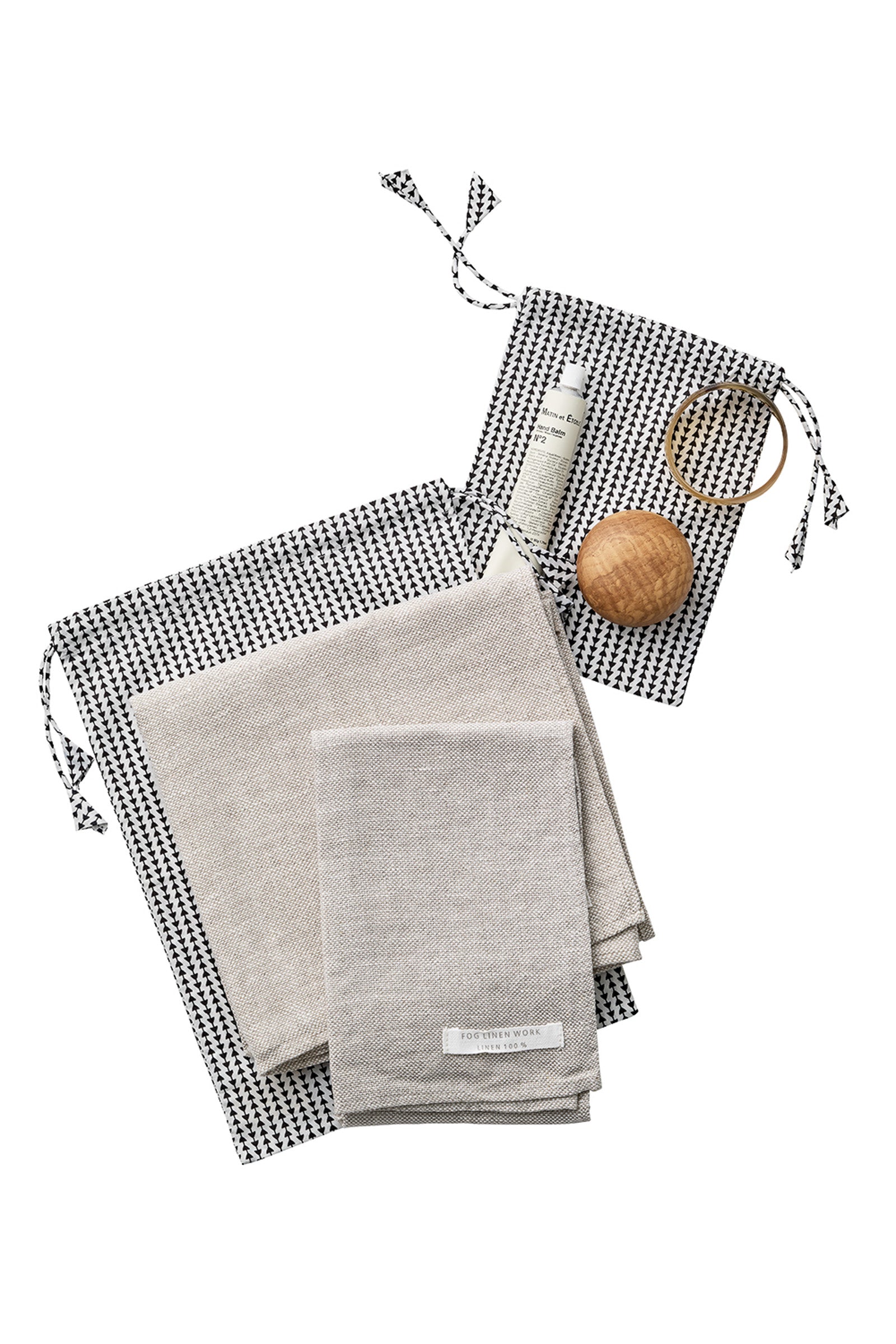 Lightweight Cotton Printed Drawstring Bag Set - Print Black