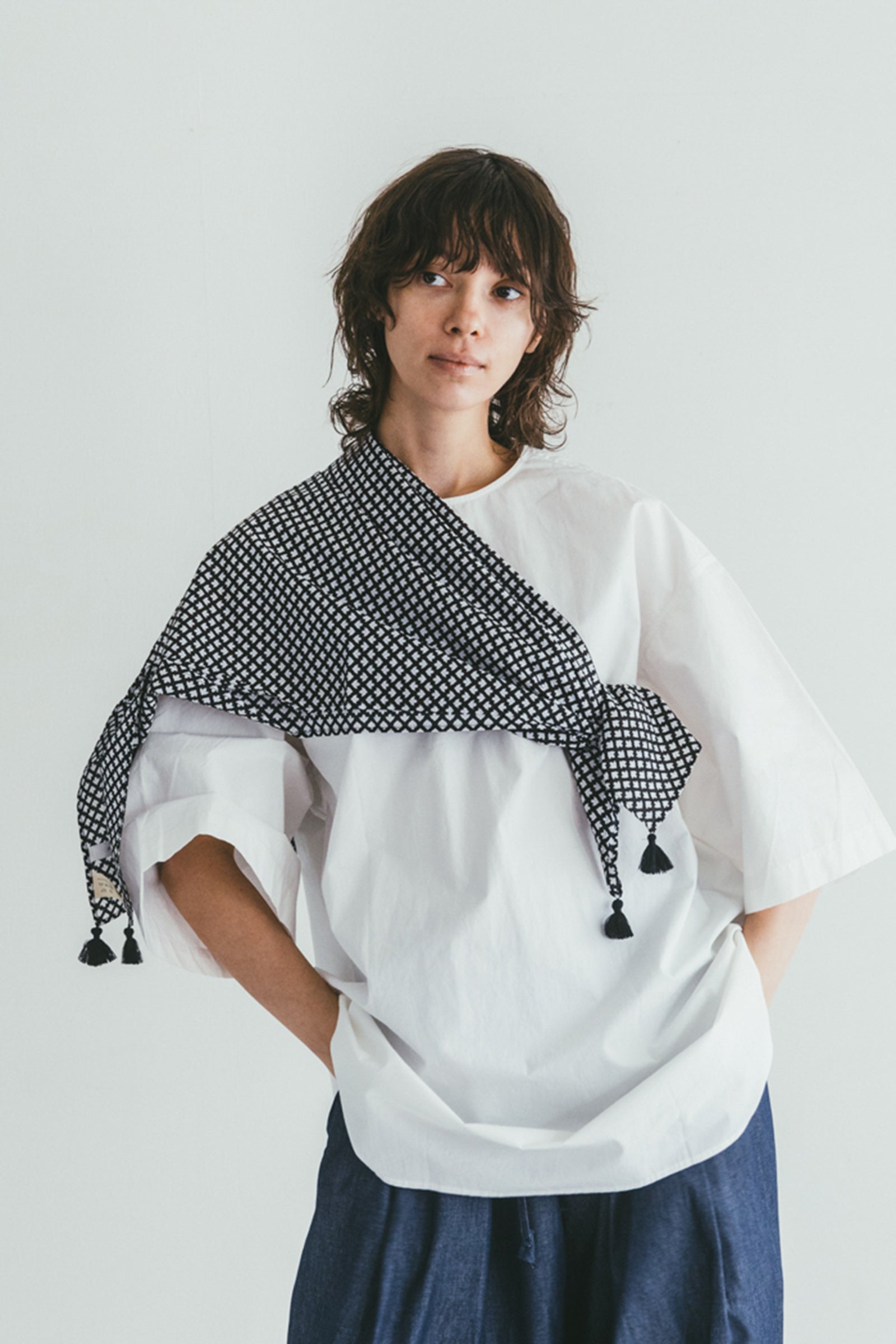 Cotton Square Scarf - Print Black Bird