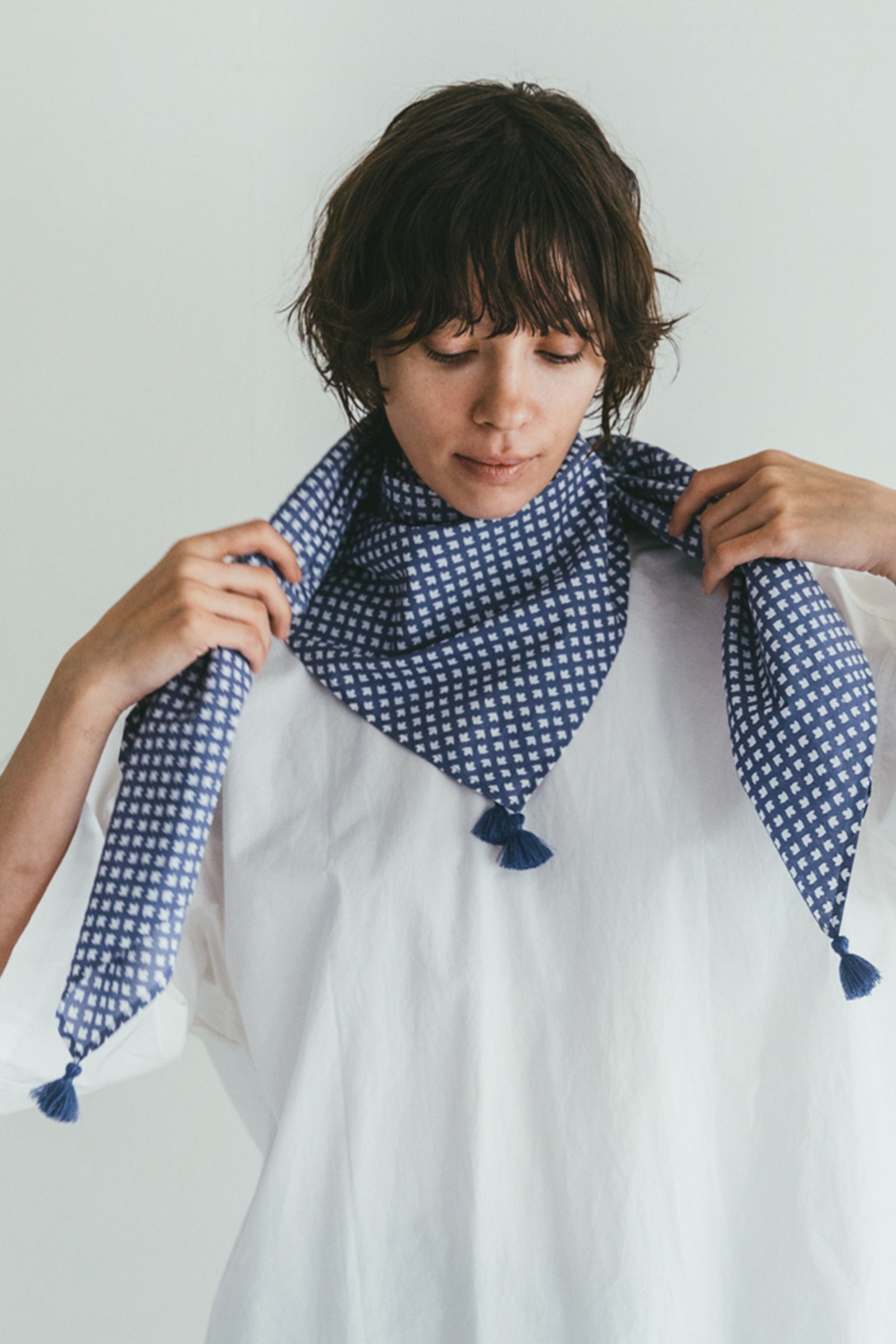 Cotton Square Scarf - Print Blue
