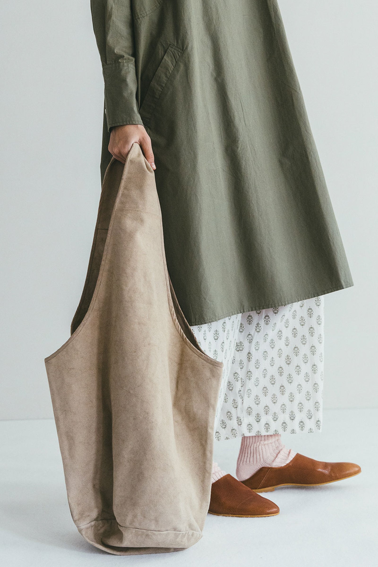 Cotton Canvas Bucket Tote Bag - Beige