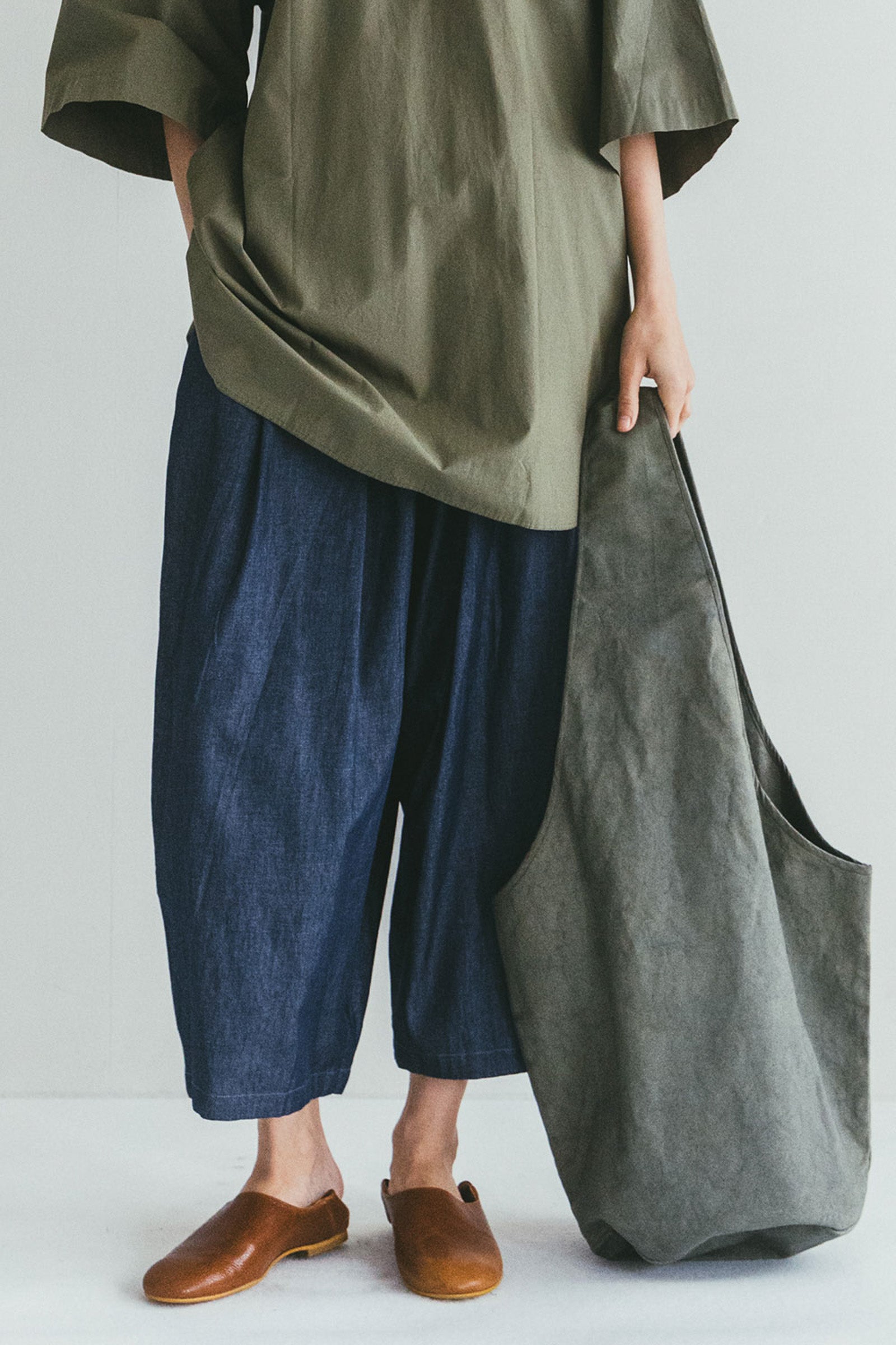 Cotton Canvas Bucket Tote Bag - Sage Green