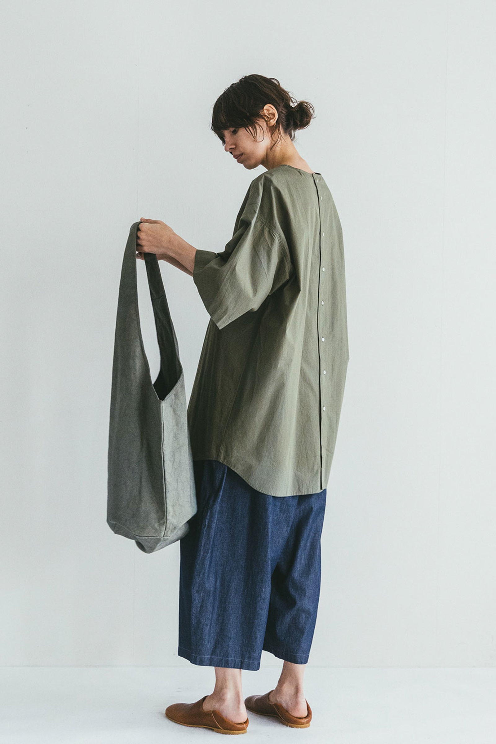 Cotton Canvas Bucket Tote Bag - Sage Green