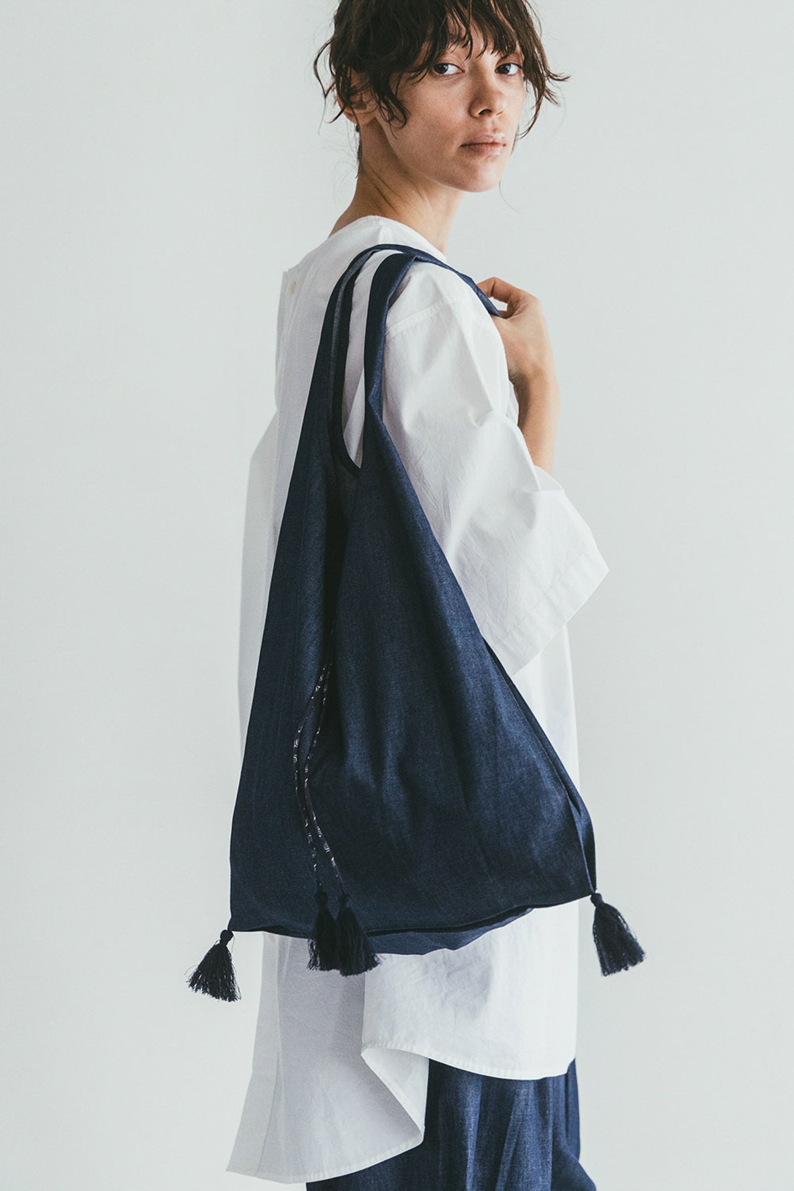 Lightweight Denim Tote bag with Tassels