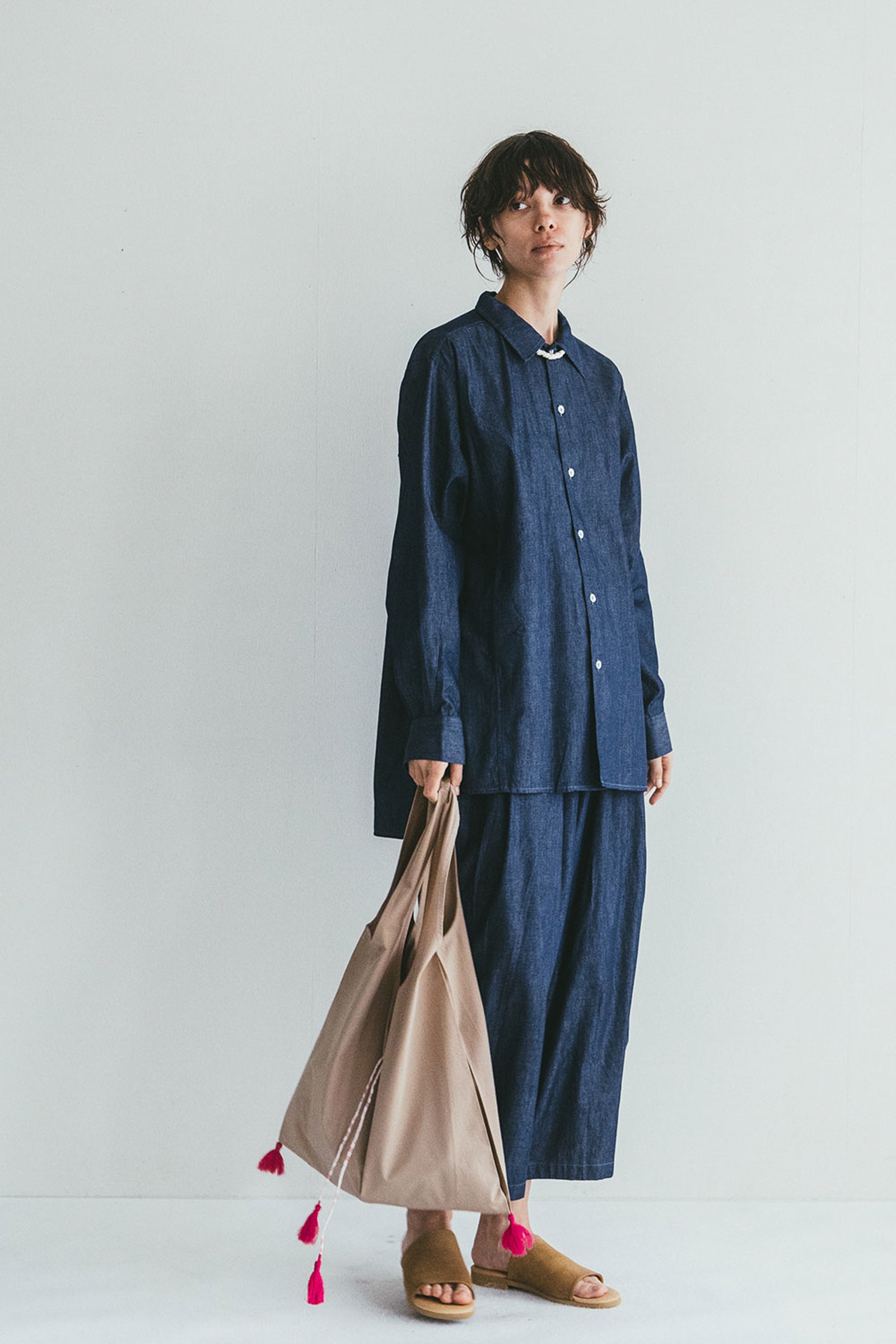 Lightweight Cotton Tote bag with Tassels - Beige