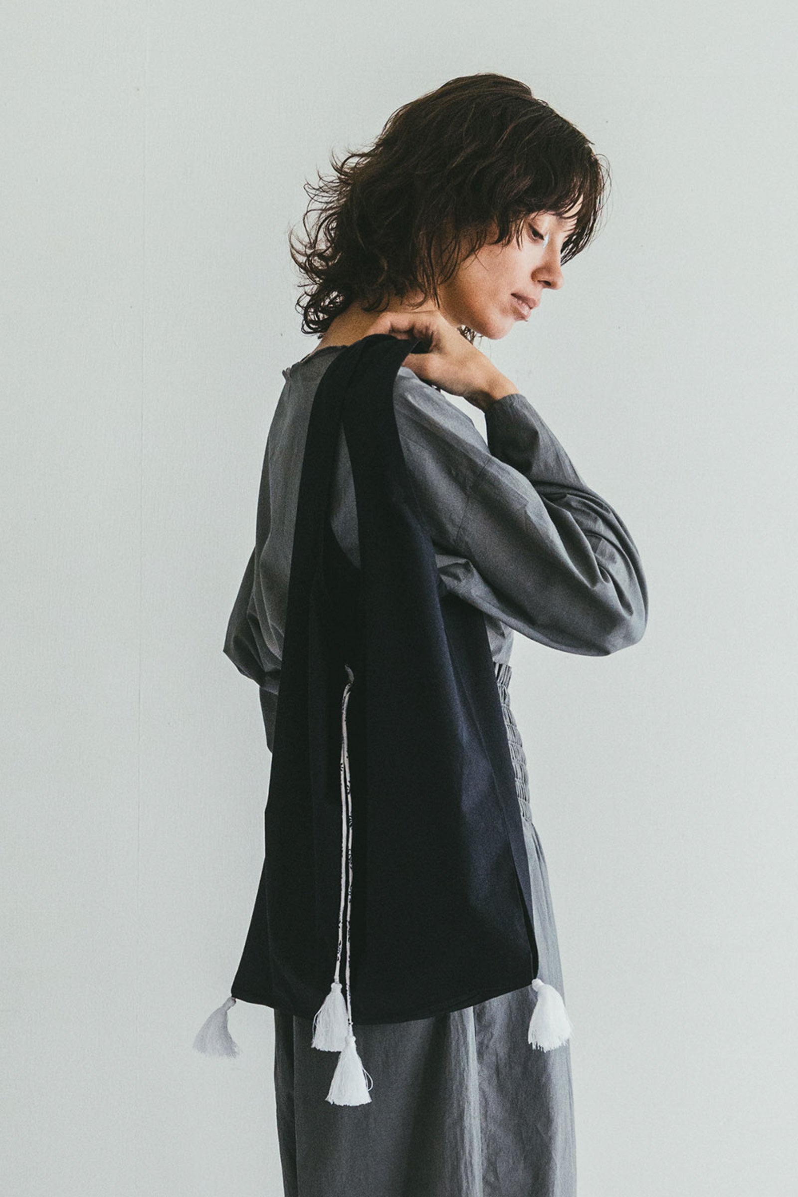 Lightweight Cotton Tote bag with Tassels - Navy