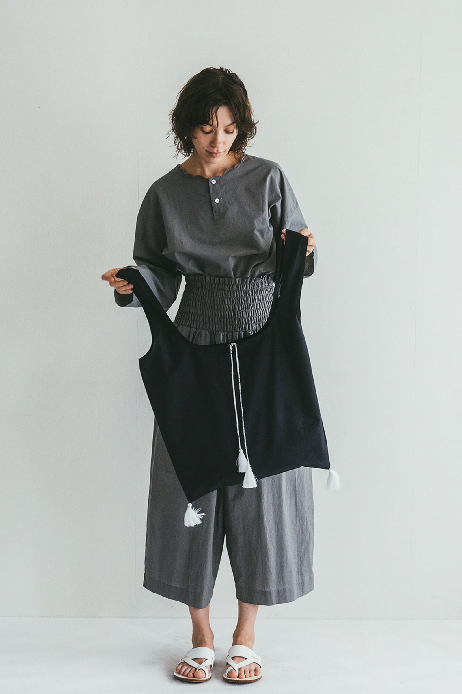 Lightweight Cotton Tote bag with Tassels - Navy