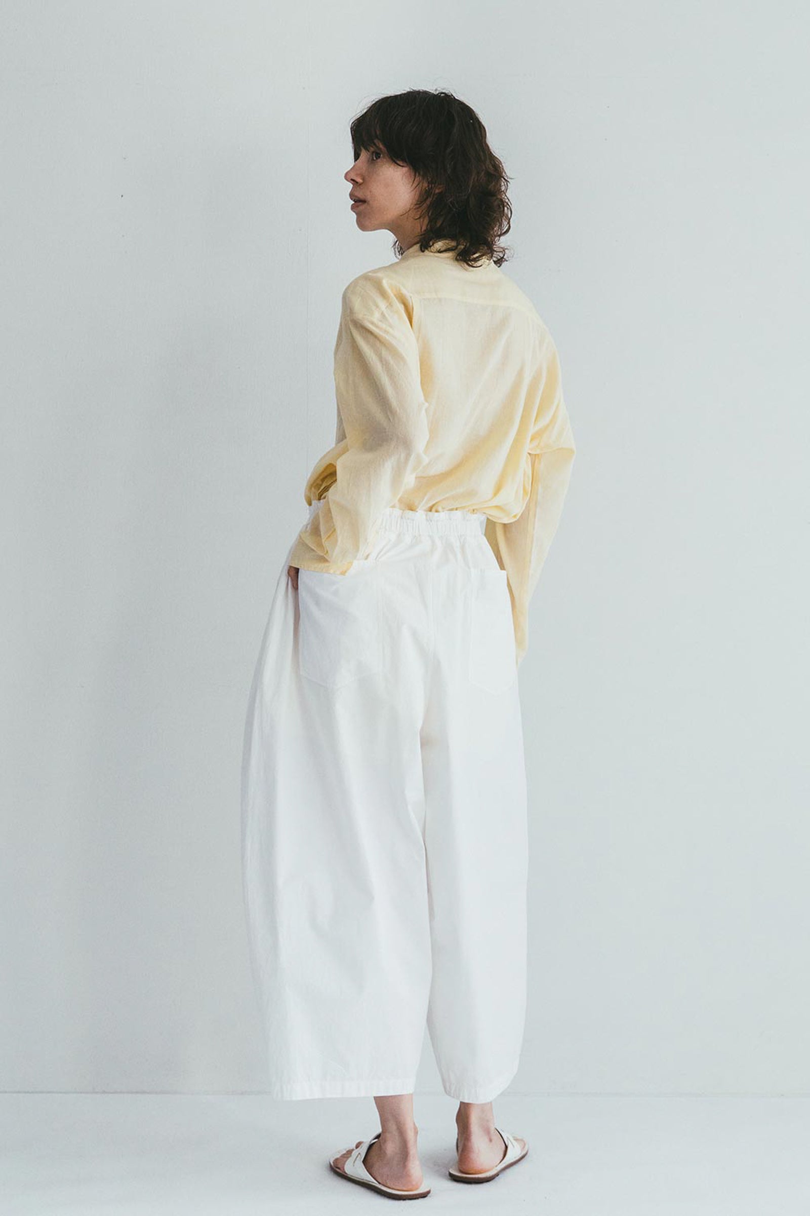 Band Collar Summer Sheer Women Shirt - Yellow