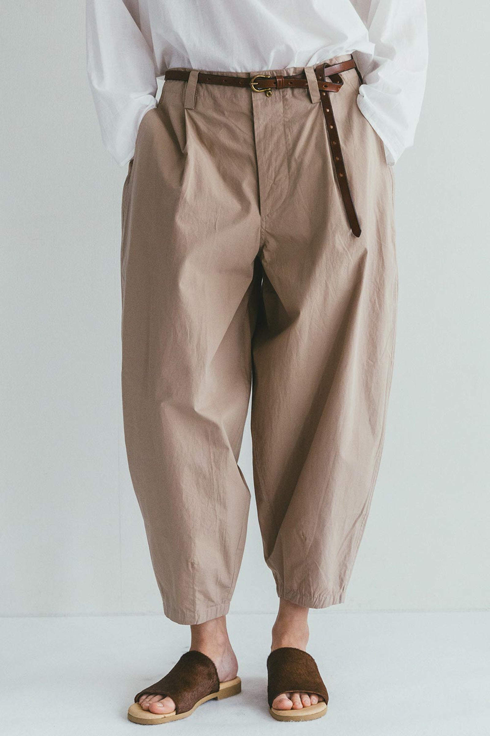 Women Cotton Relaxed Pants - Beige