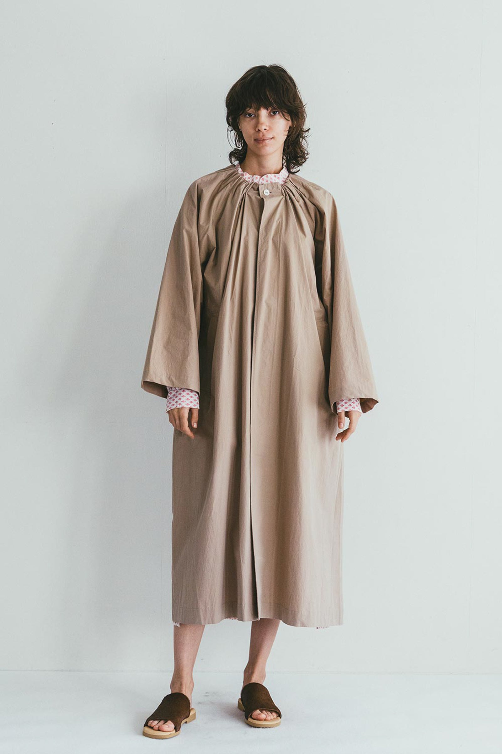 Oversized Round Collar Long Spring Coat - Beige