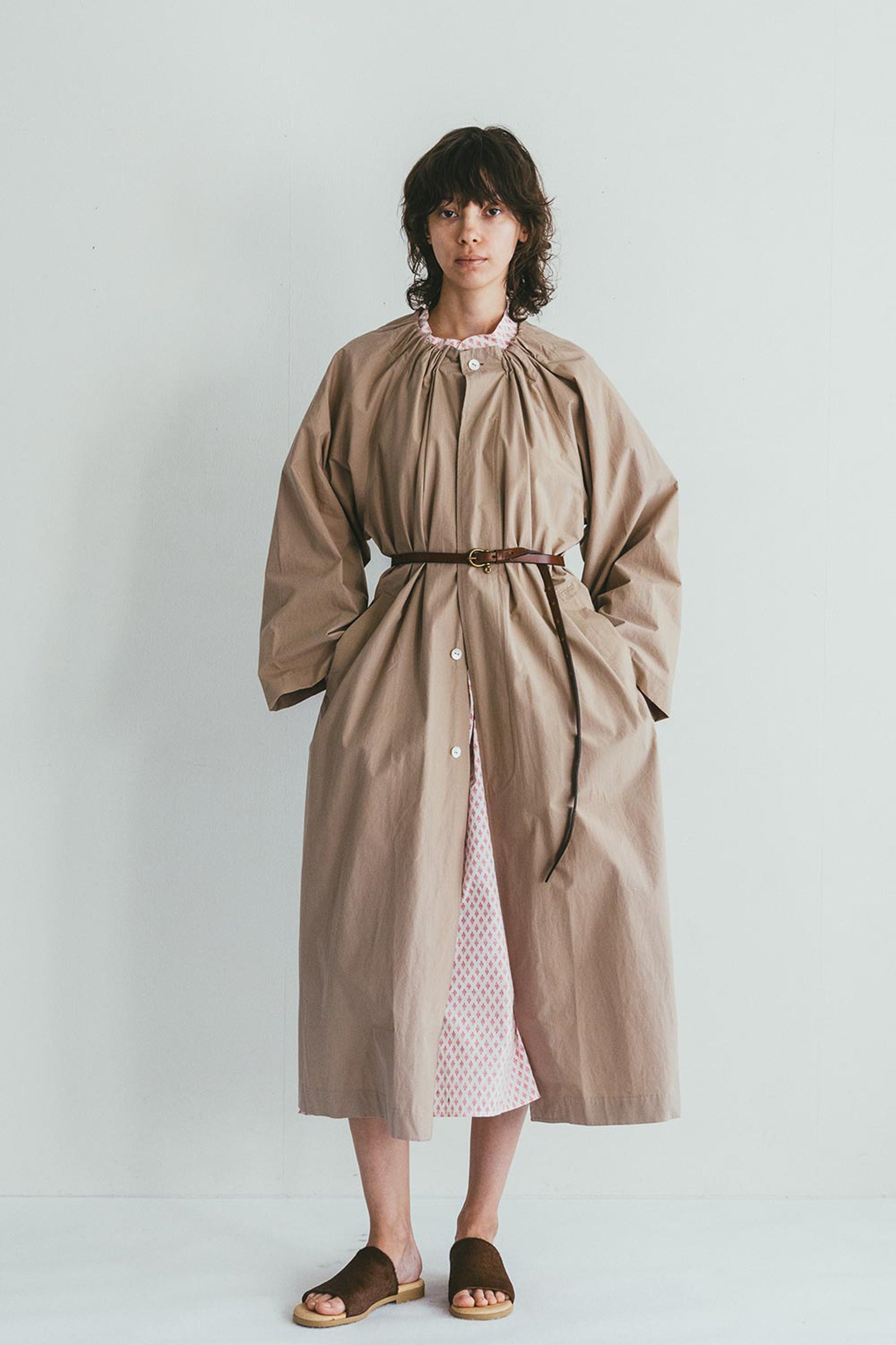 Oversized Round Collar Long Spring Coat - Beige