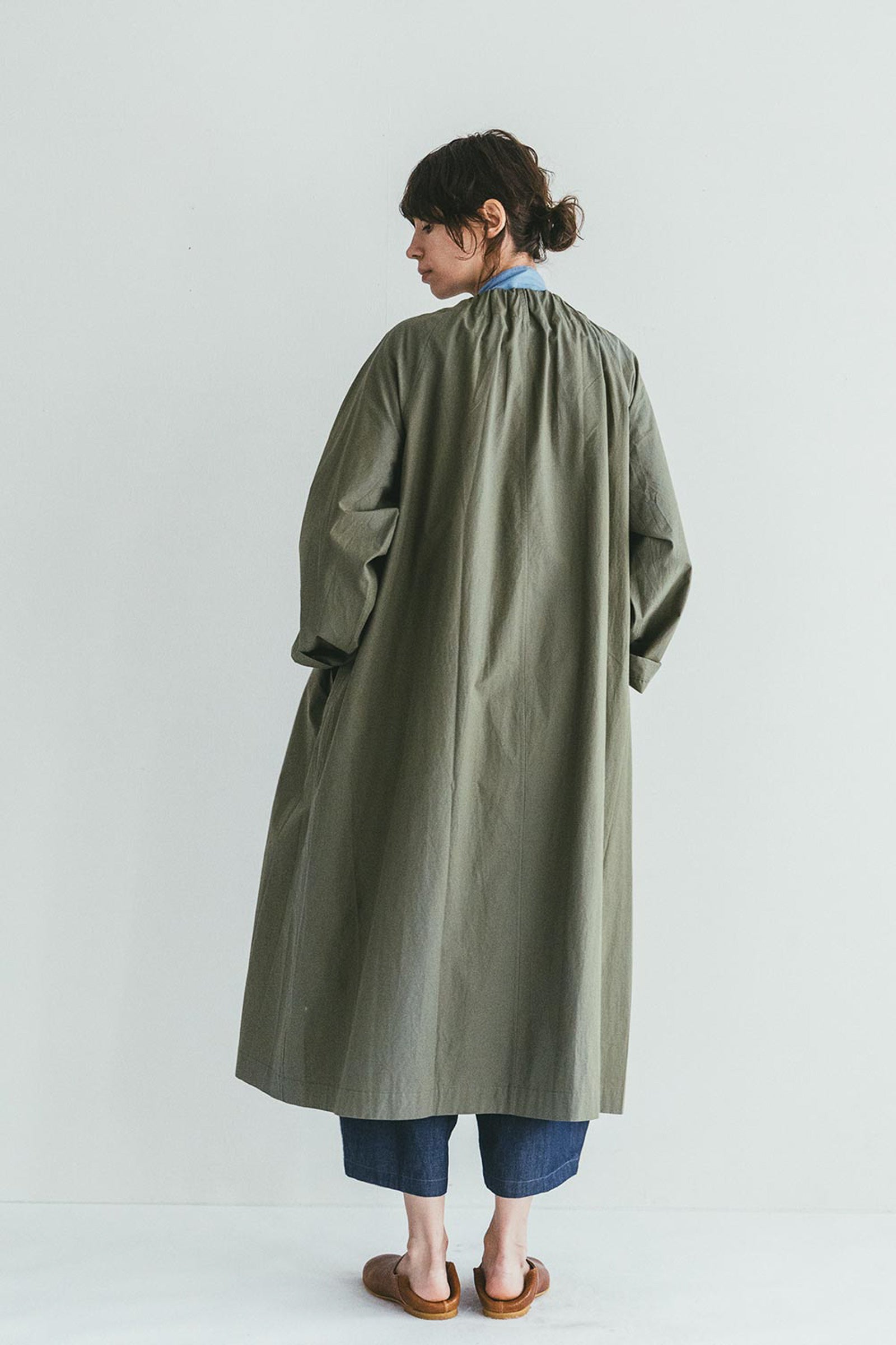 Oversized Round Collar Long Spring Coat - Sage Green
