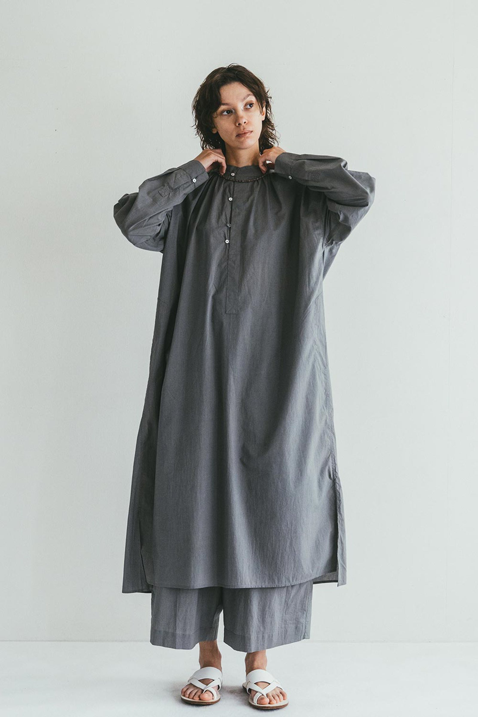 Women Round Collar Summer Dress - Grey