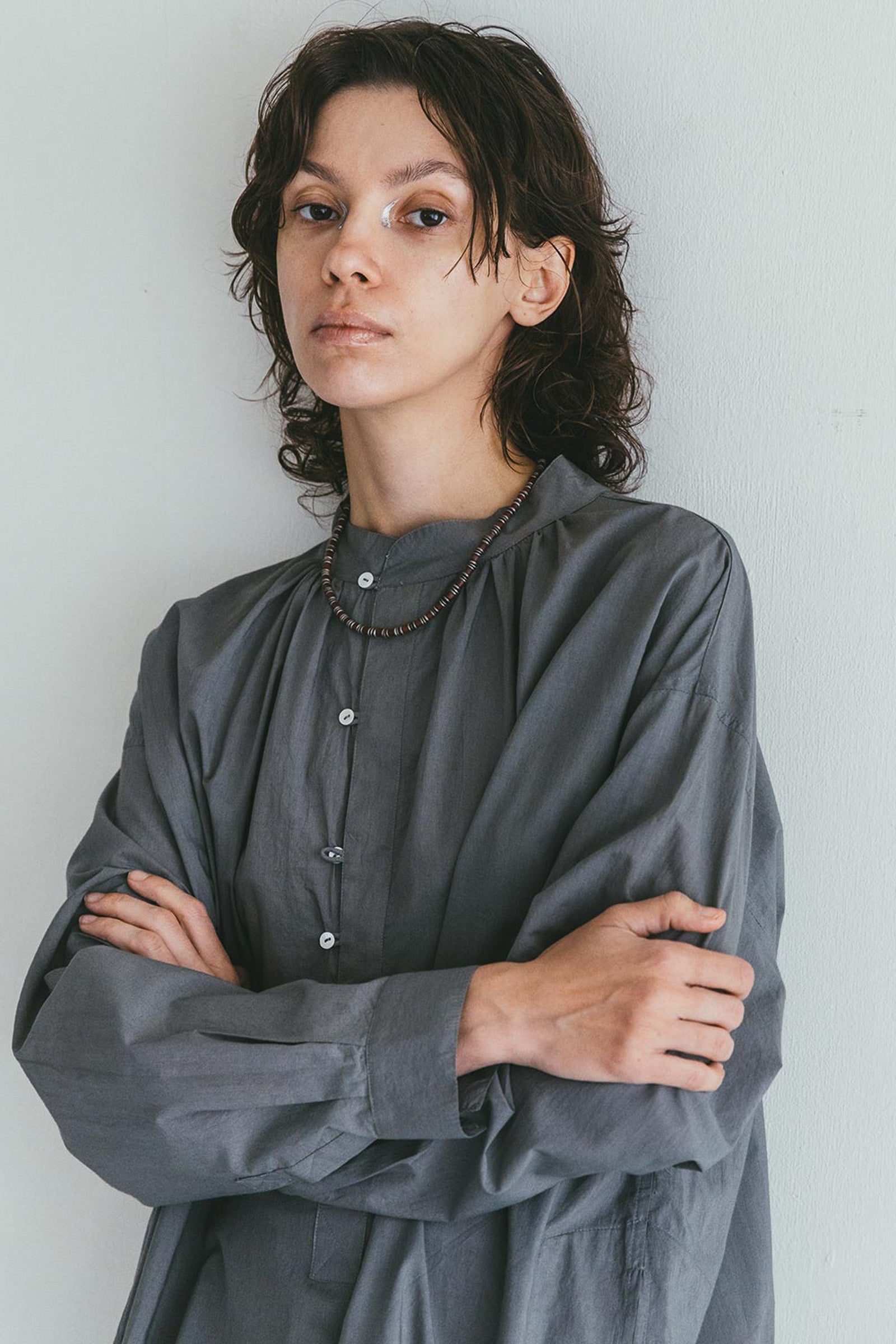 Women Round Collar Summer Dress - Grey