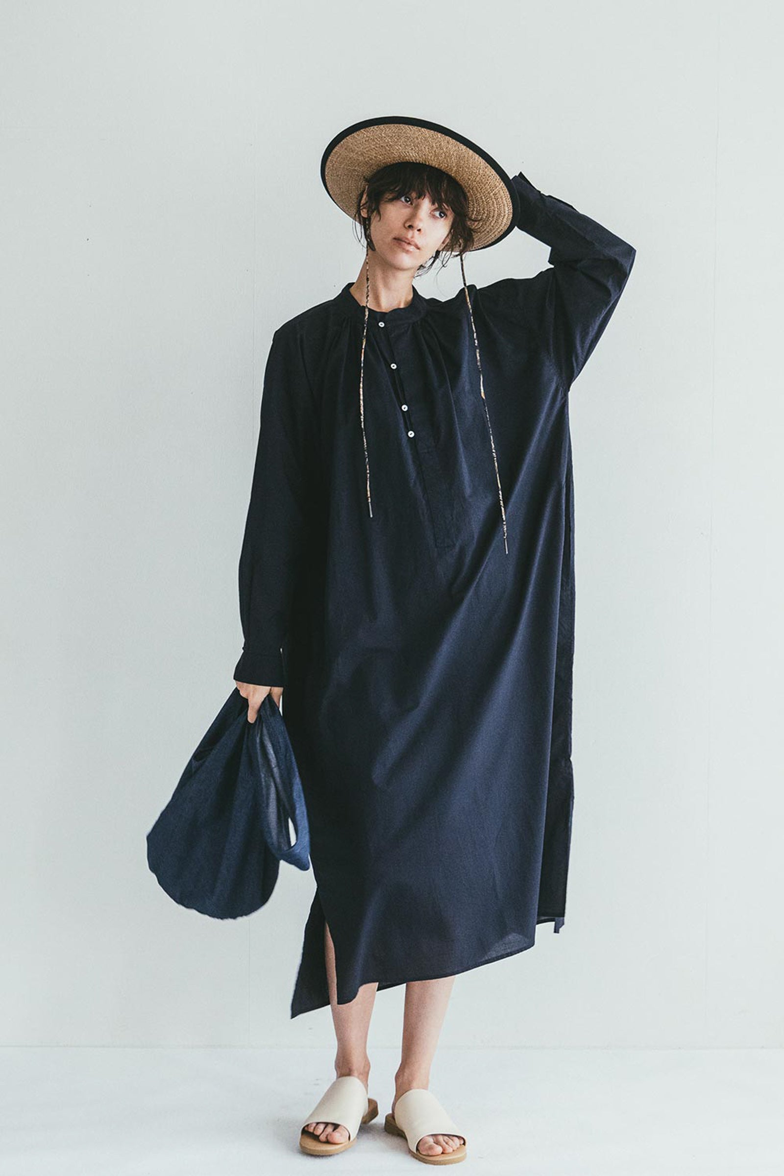 Women Round Collar Summer Dress - Ink Navy