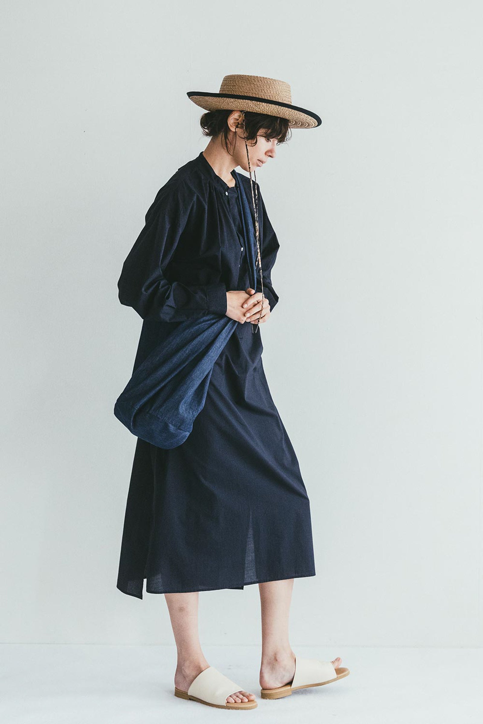 Women Round Collar Summer Dress - Ink Navy