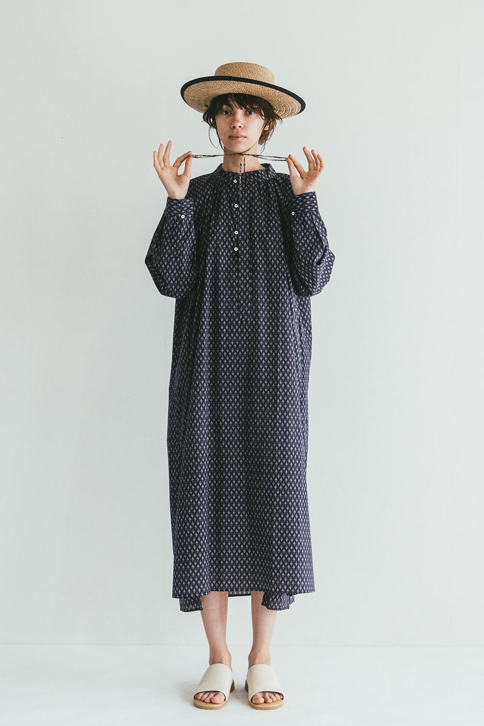 Women Round Collar Summer Dress - Print Navy