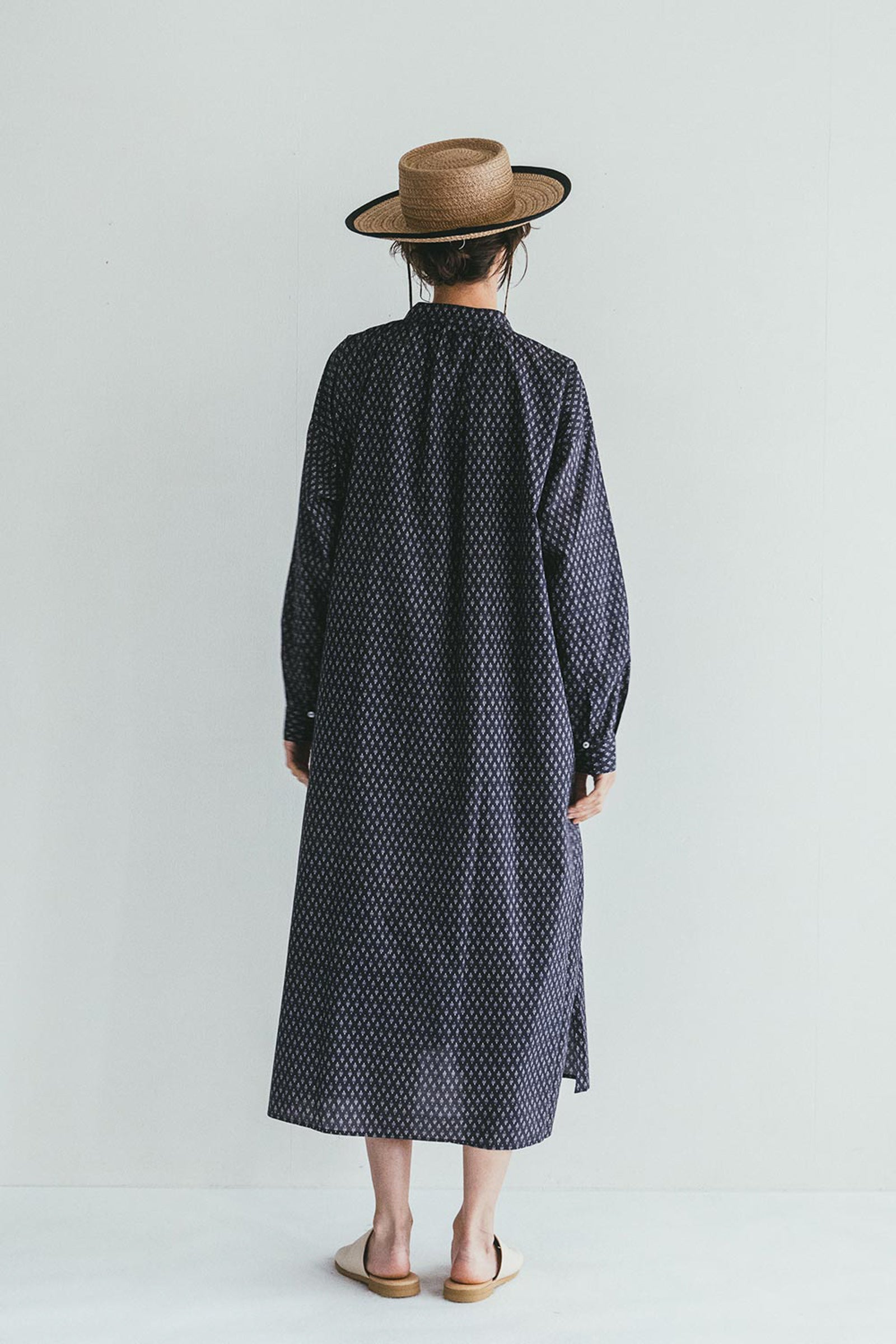 Women Round Collar Summer Dress - Print Navy