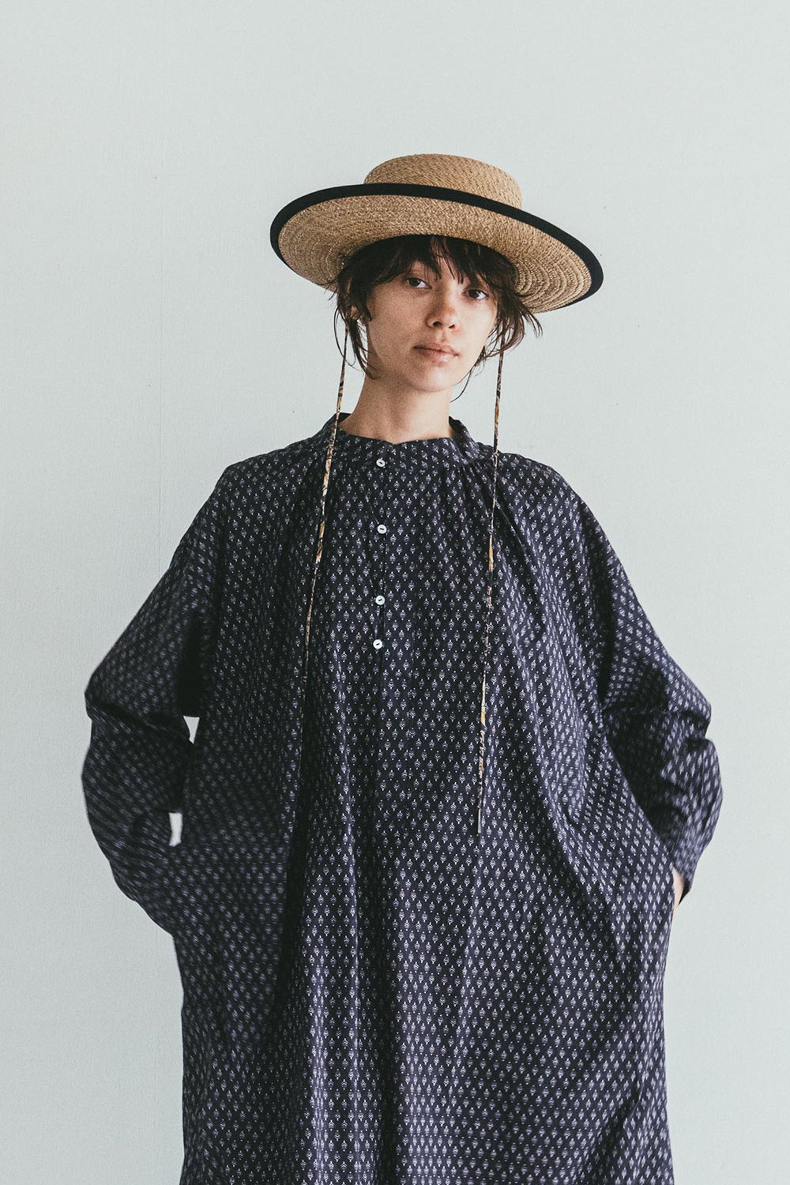 Women Round Collar Summer Dress - Print Navy