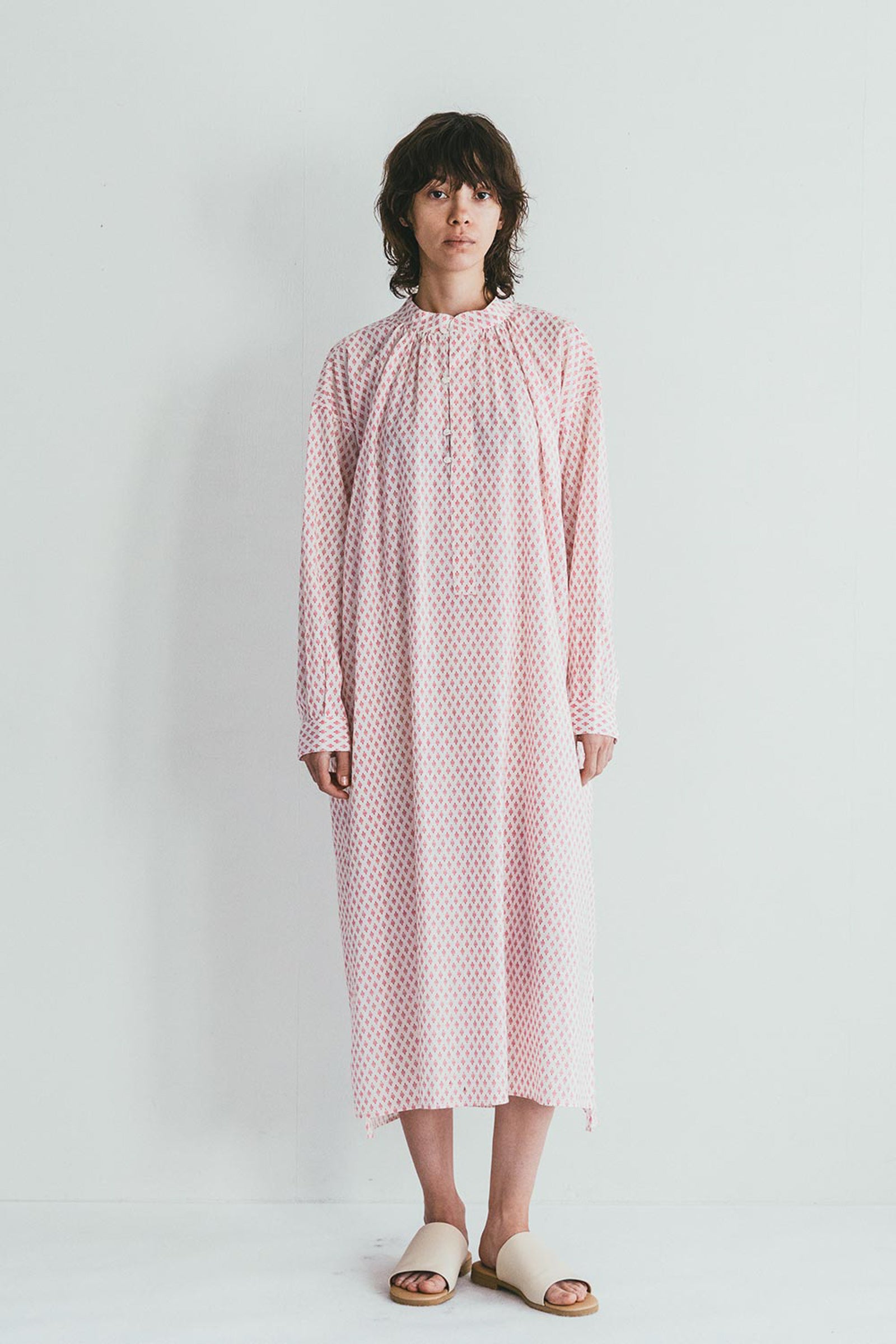 Women Round Collar Summer Dress - Print Pink