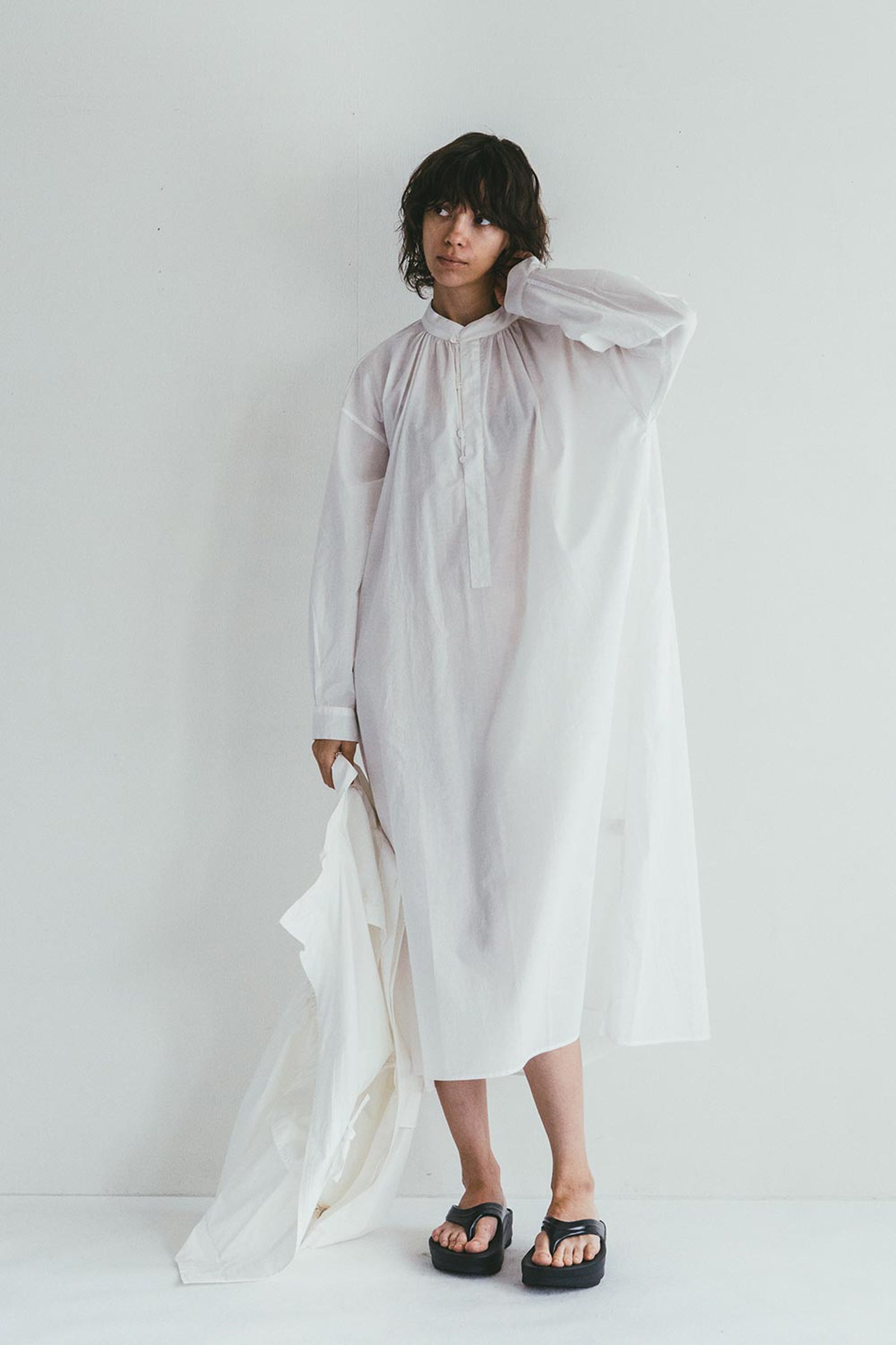 Women Round Collar Summer Dress - Off White