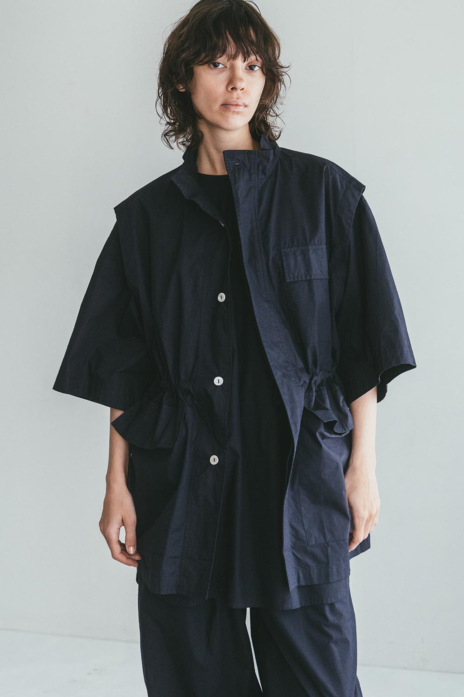 Women Sleveless Buttoned Cotton Vest - Navy