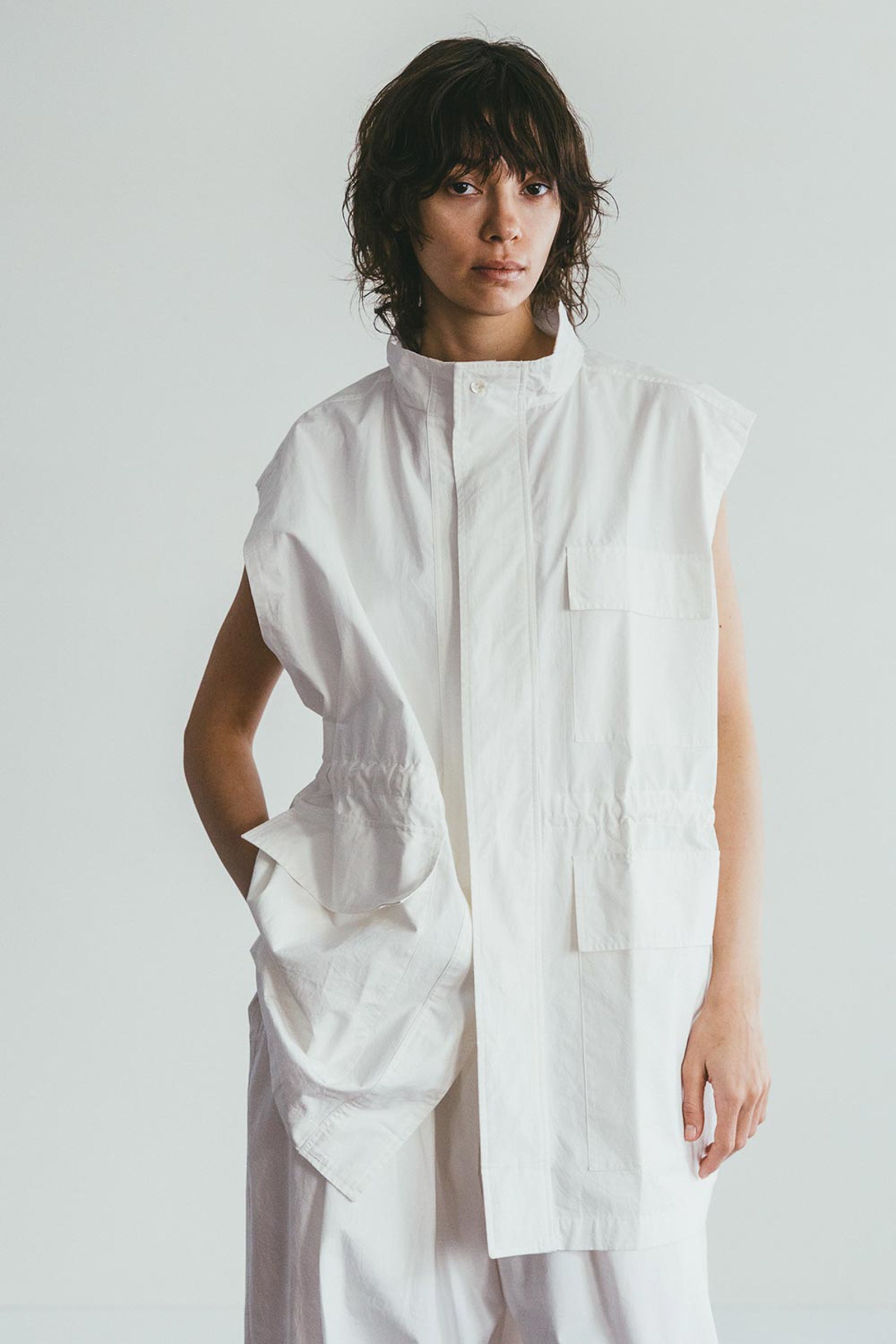 Women Sleveless Buttoned Cotton Vest - Off White