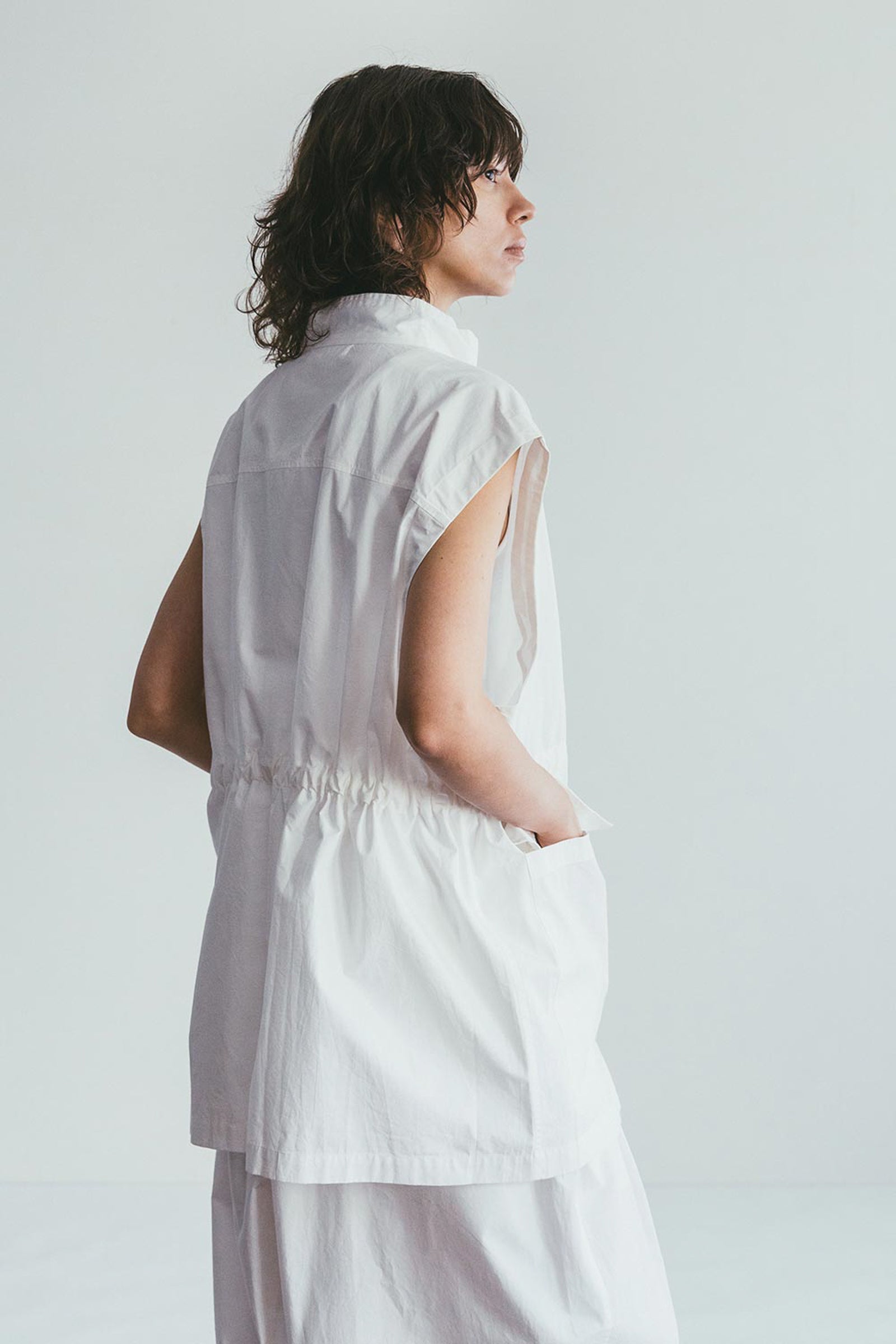 Women Sleveless Buttoned Cotton Vest - Off White