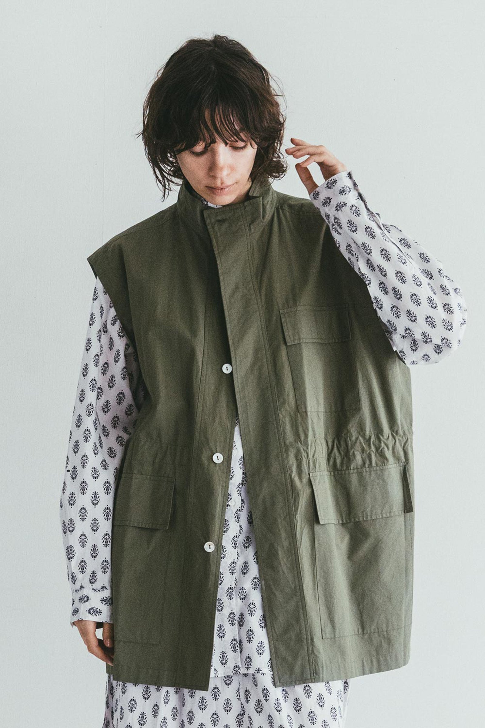 Women Sleveless Buttoned Cotton Vest - Sage Green