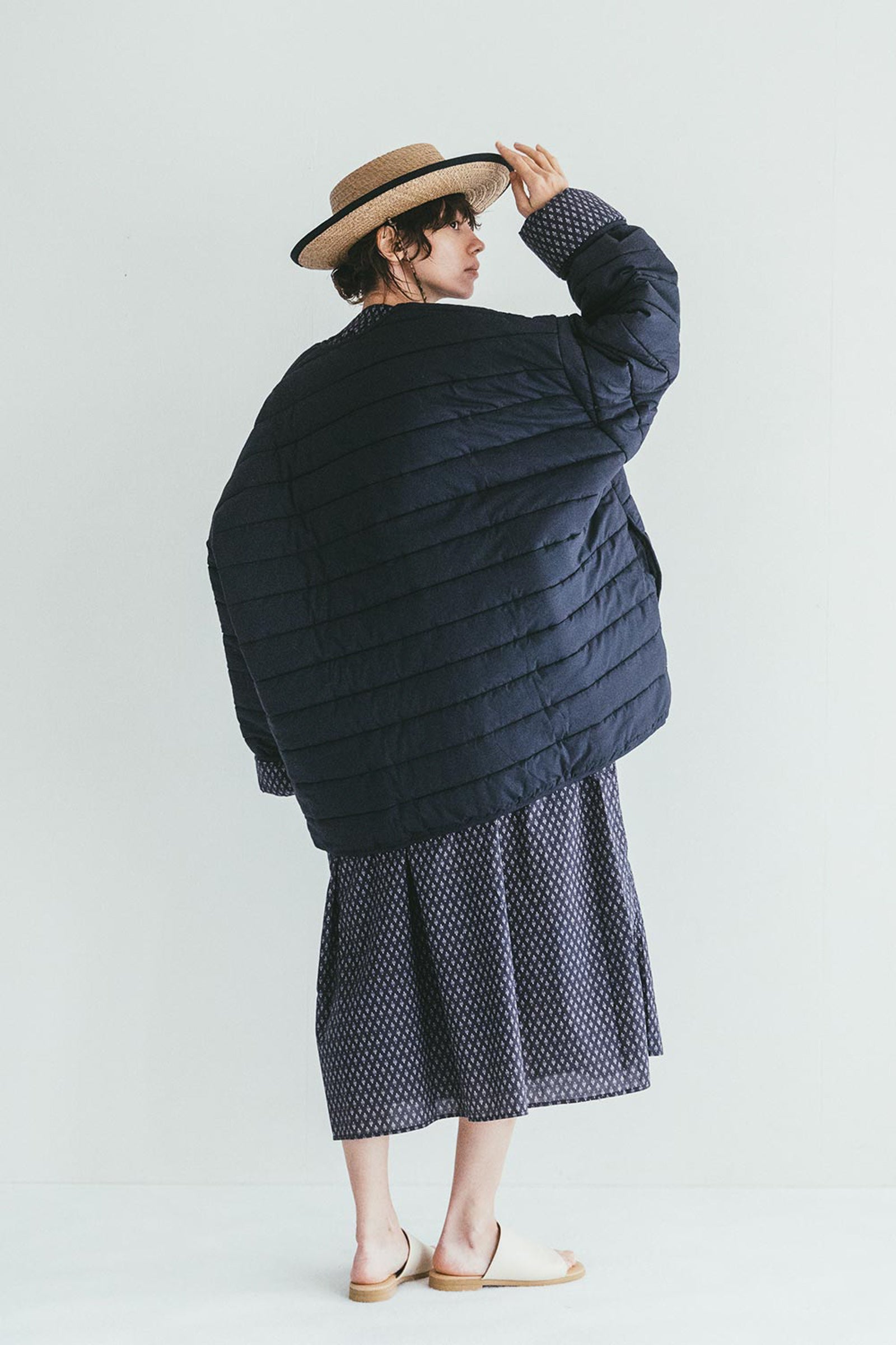 Relaxed Women Quilted Reversible Spring Jacket - Navy