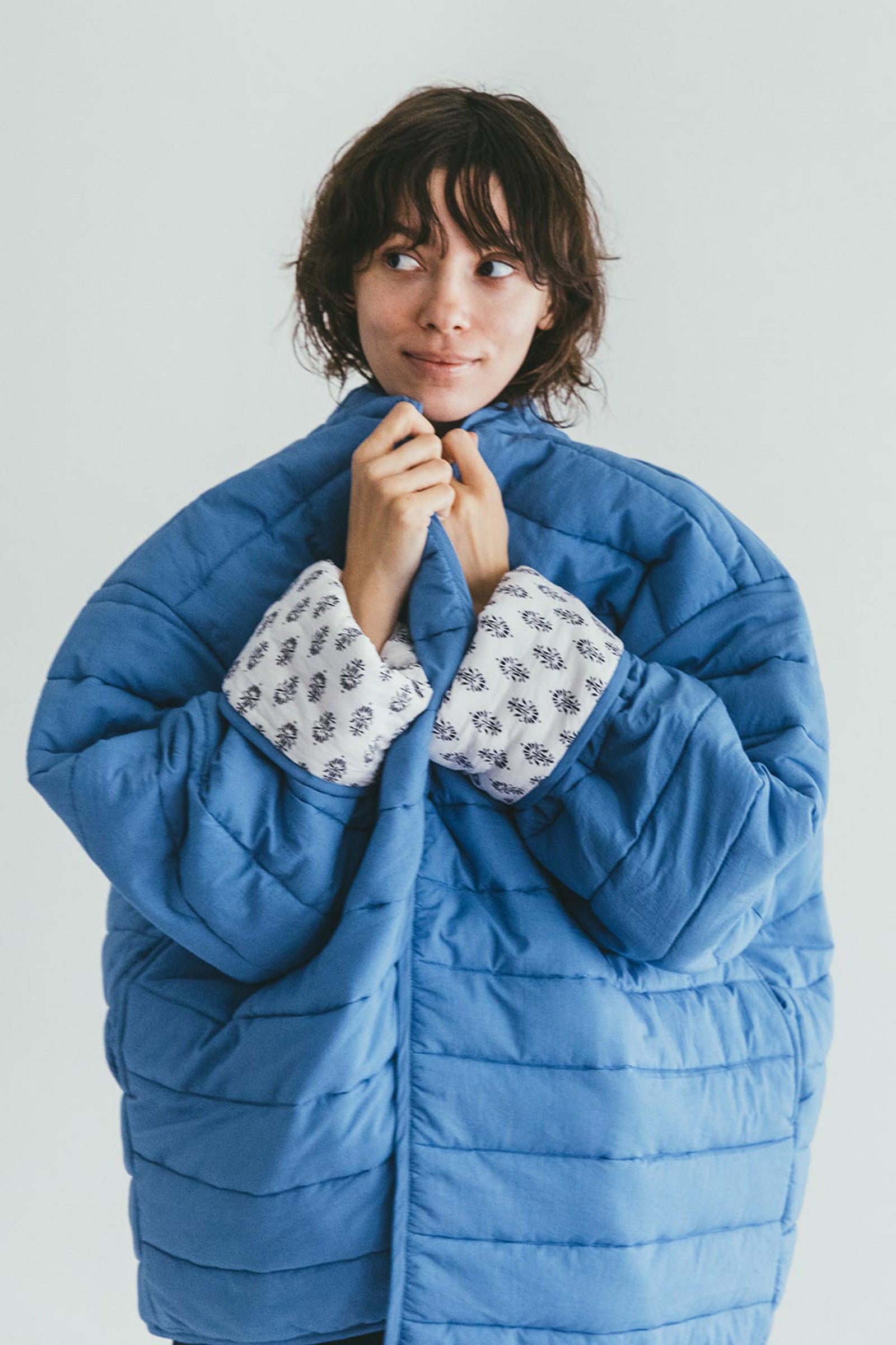 Relaxed Women Quilted Reversible Spring Jacket - Sky Blue