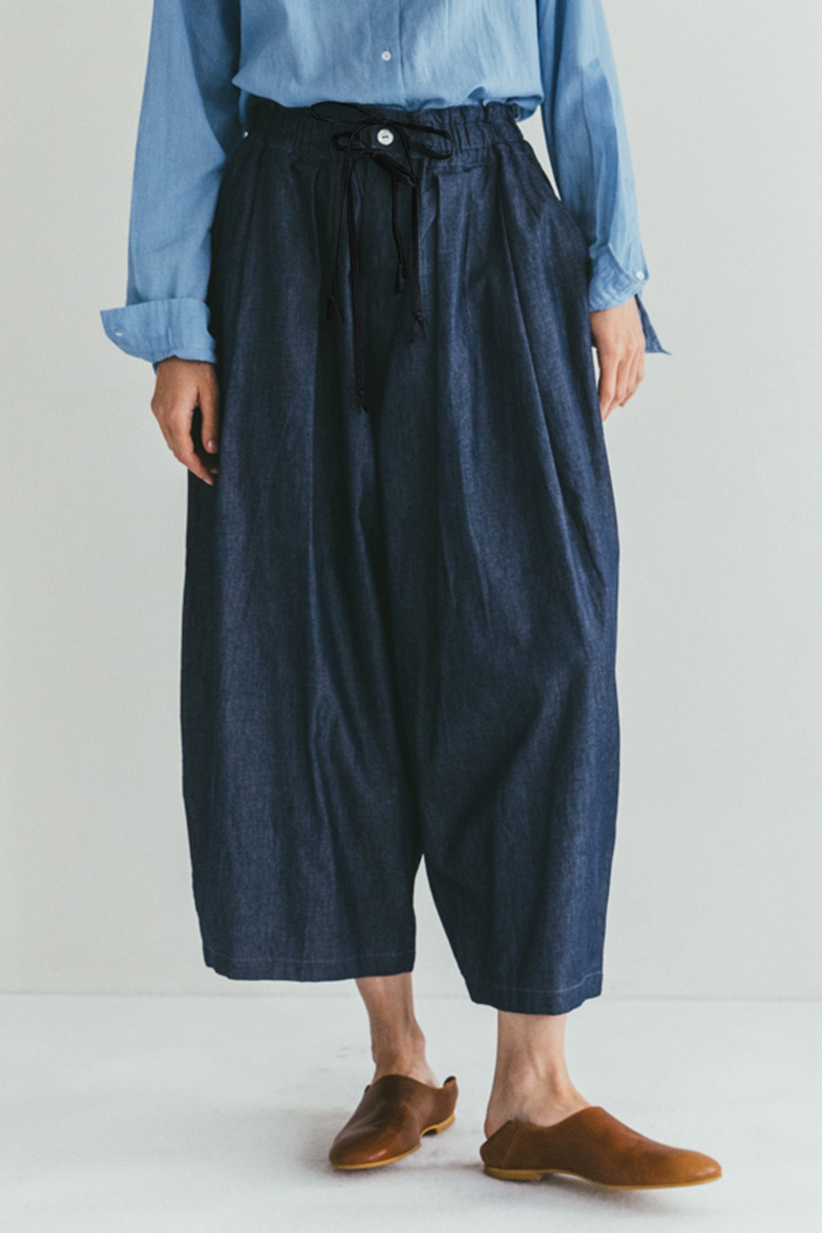 Women High-rise Drawstring Denim Pants