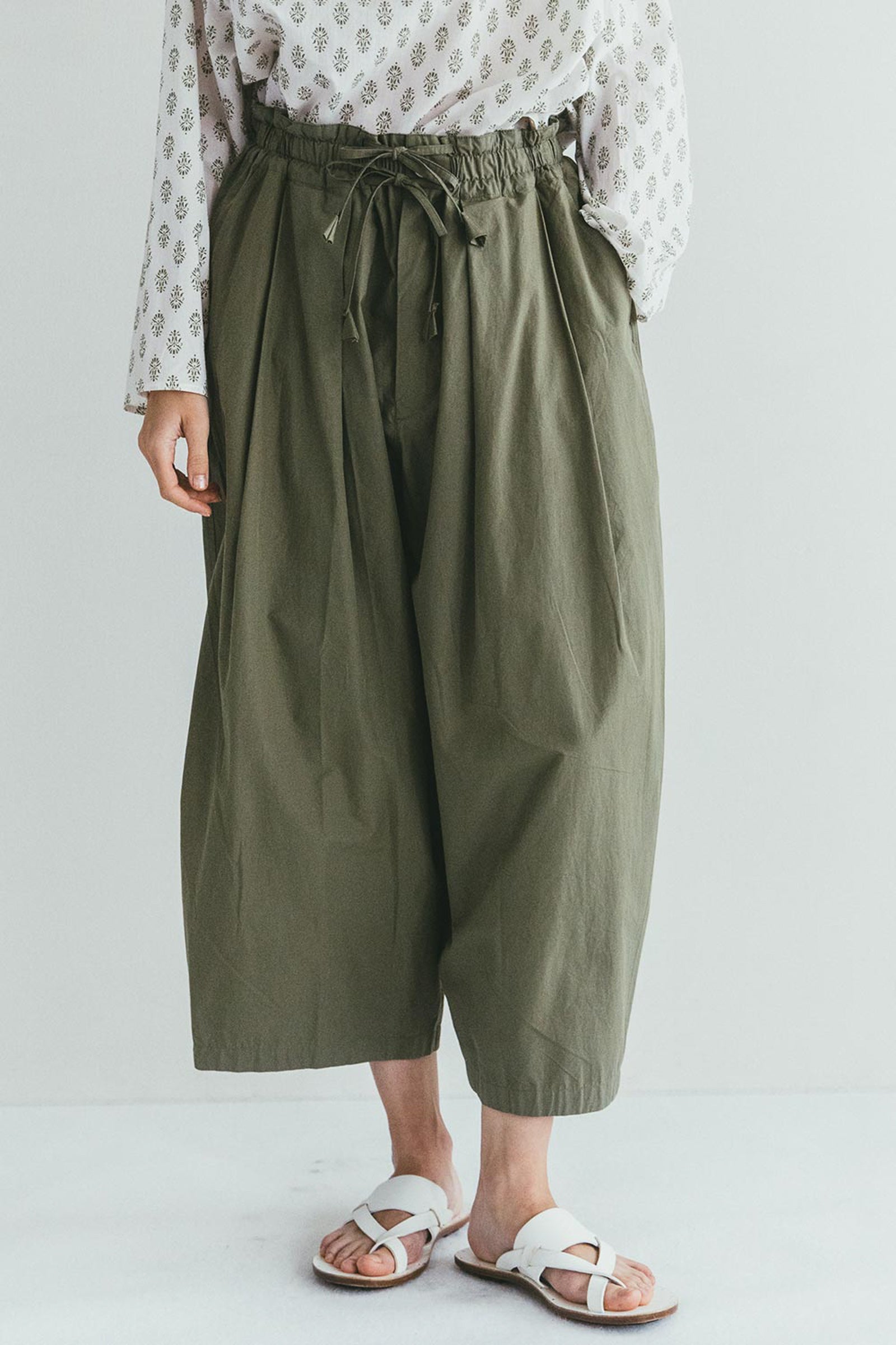 Women High-rise Drawstring Pants - Sage Green