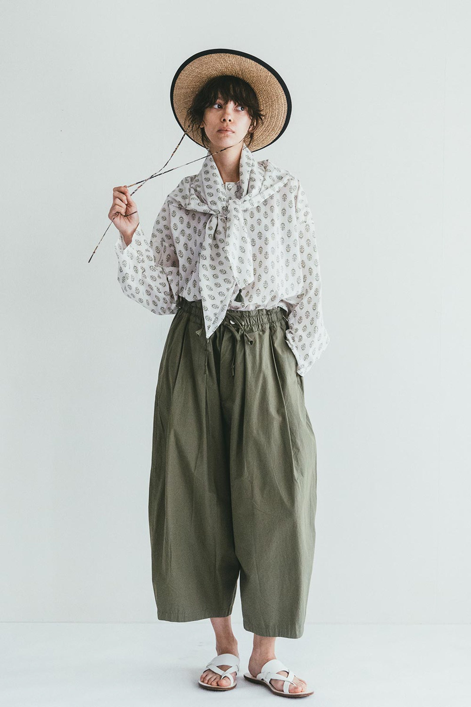 Women High-rise Drawstring Pants - Sage Green