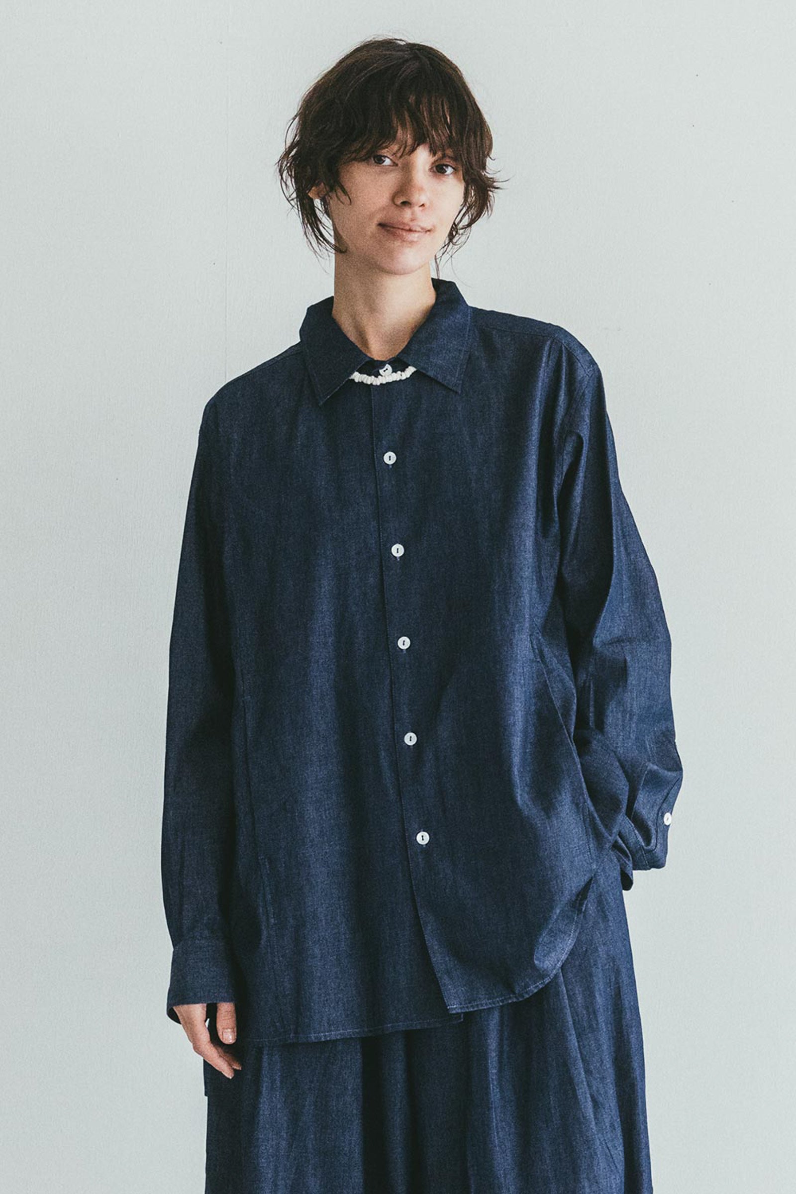 Women Denim Shirt Long Sleeve - Blue