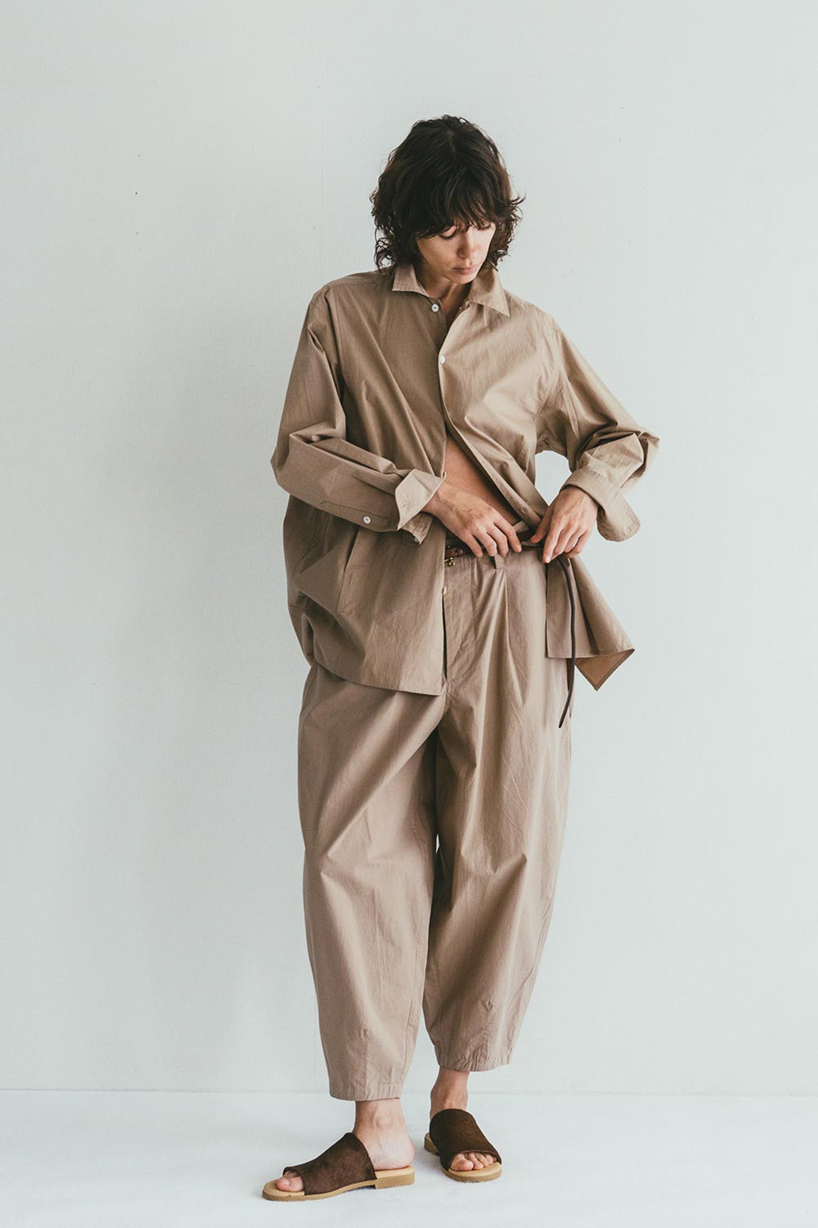 Women Cotton Shirt Long Sleeve - Beige