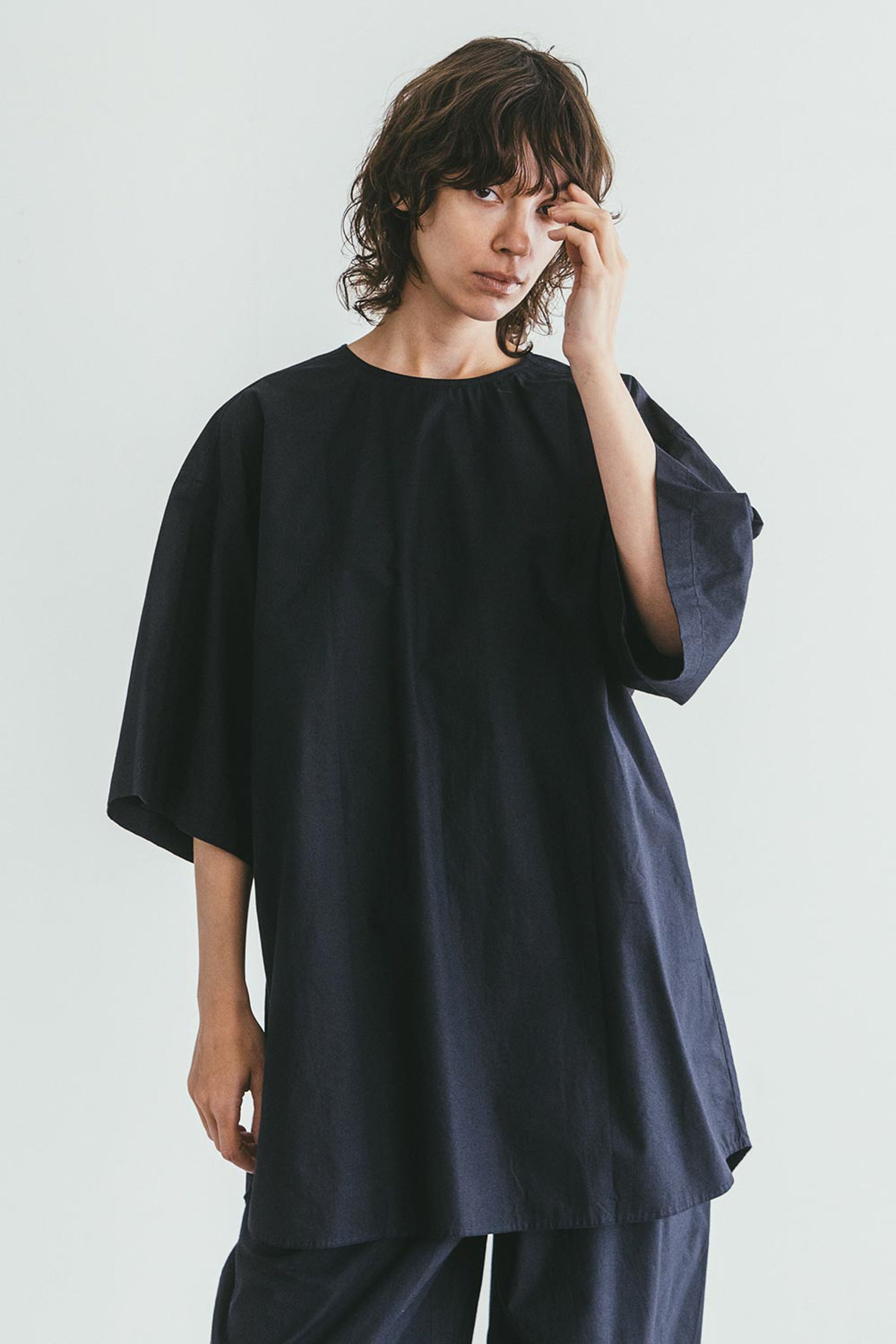 Oversized Cotton Buttoned Top - Mid Night