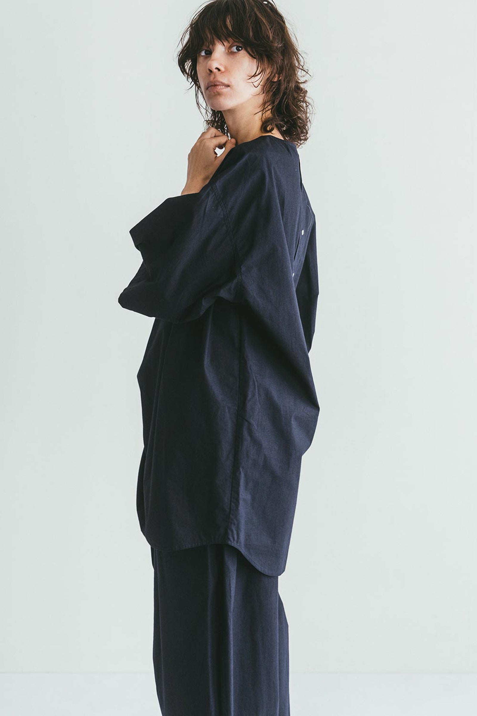 Oversized Cotton Buttoned Top - Mid Night