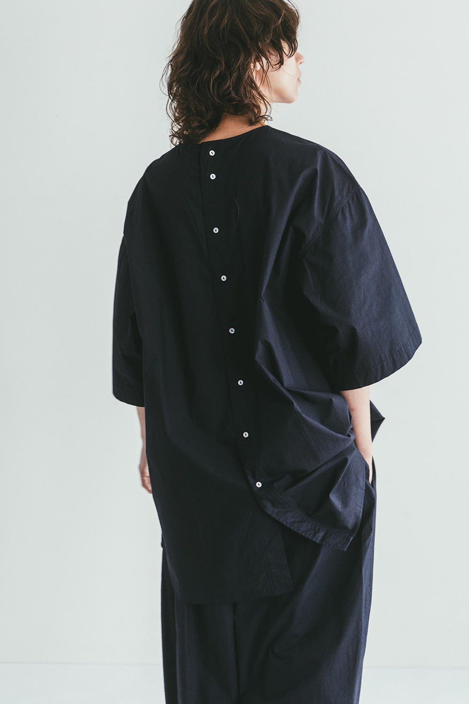 Oversized Cotton Buttoned Top - Mid Night