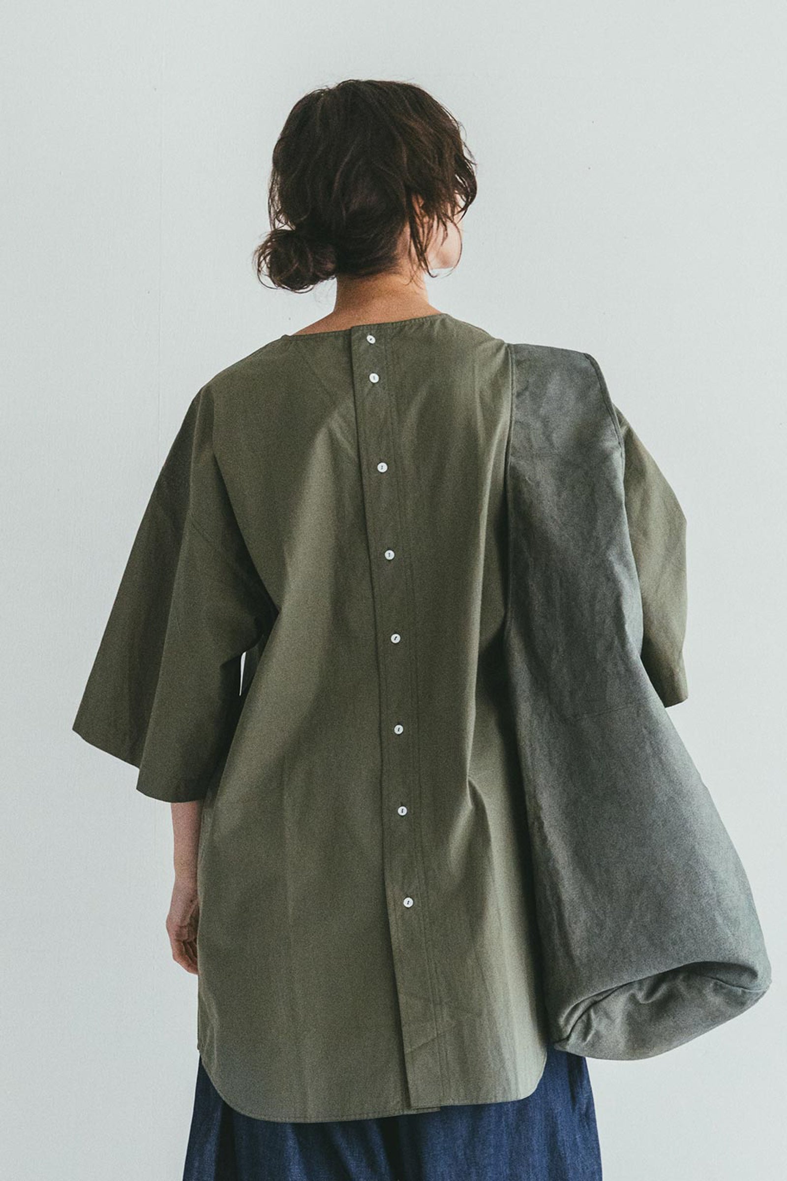 Oversized Cotton Buttoned Top - Sage Green