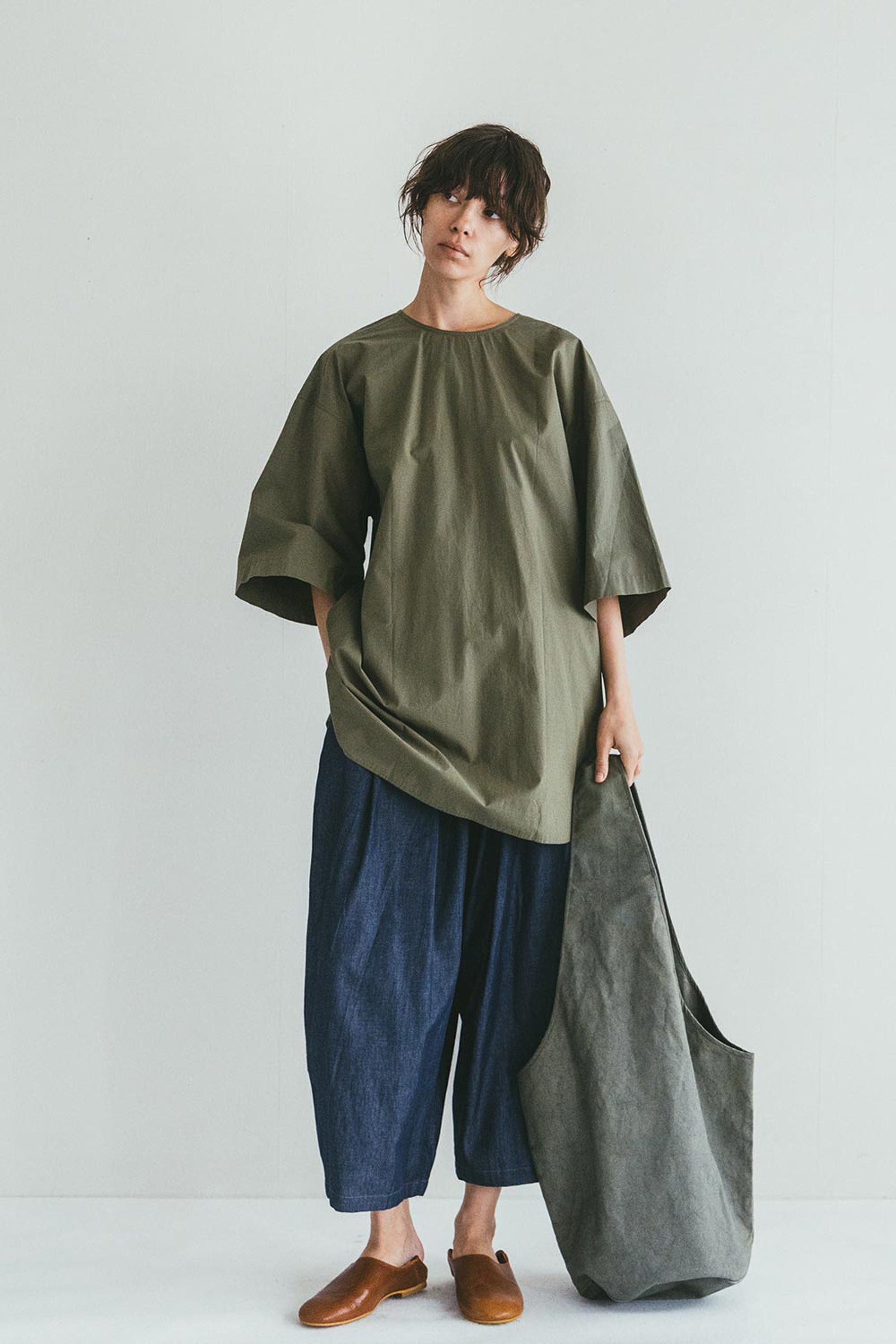 Oversized Cotton Buttoned Top - Sage Green